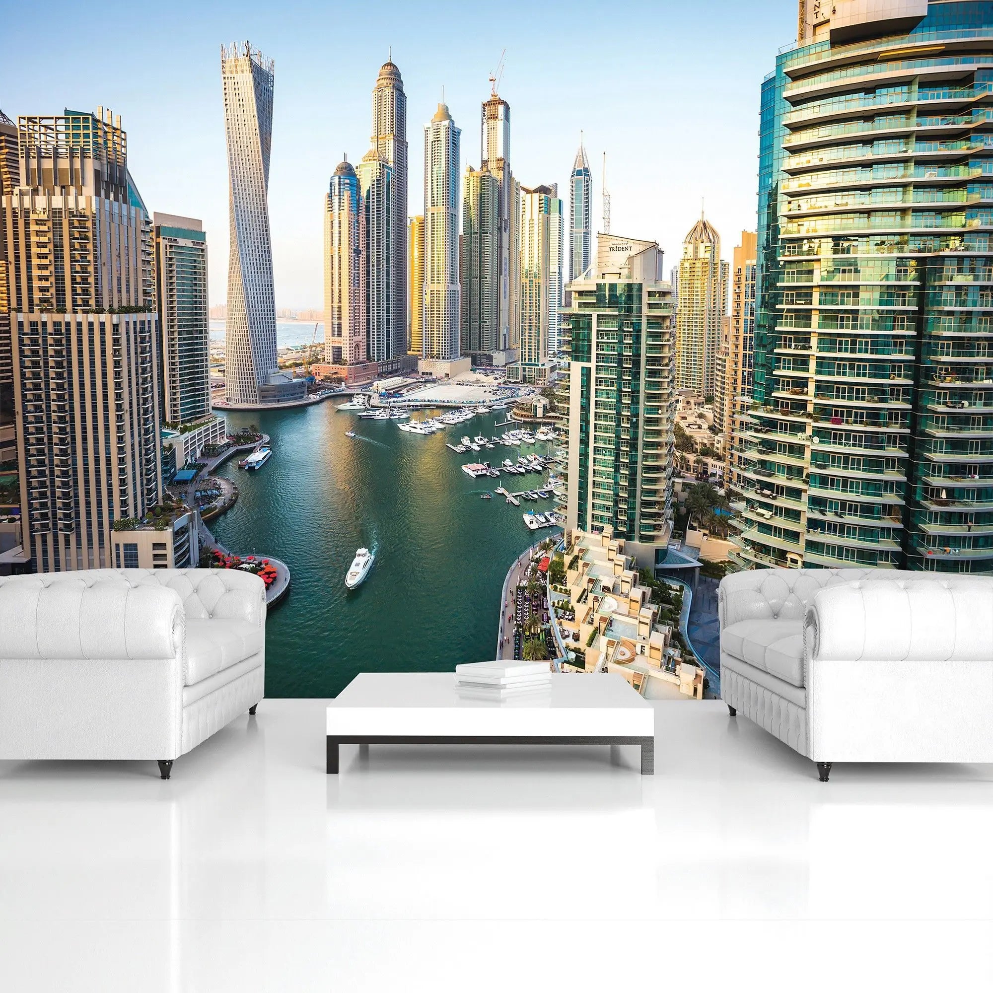 Billede 5 af Fototapet - Dubai Marina med moderne skyskrabere og både