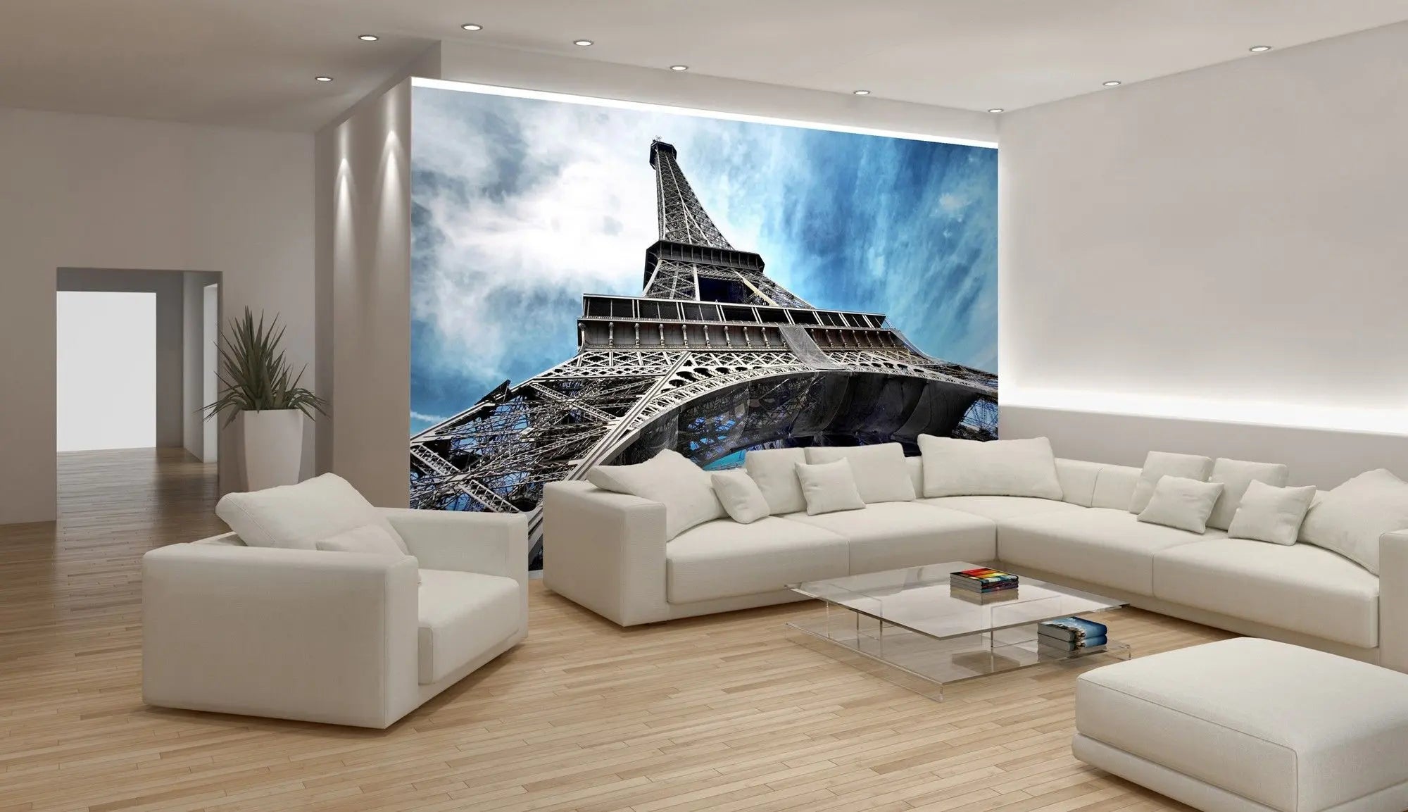 Billede 2 af Fototapet - Eiffeltårnet set nedefra mod blå himmel i Paris