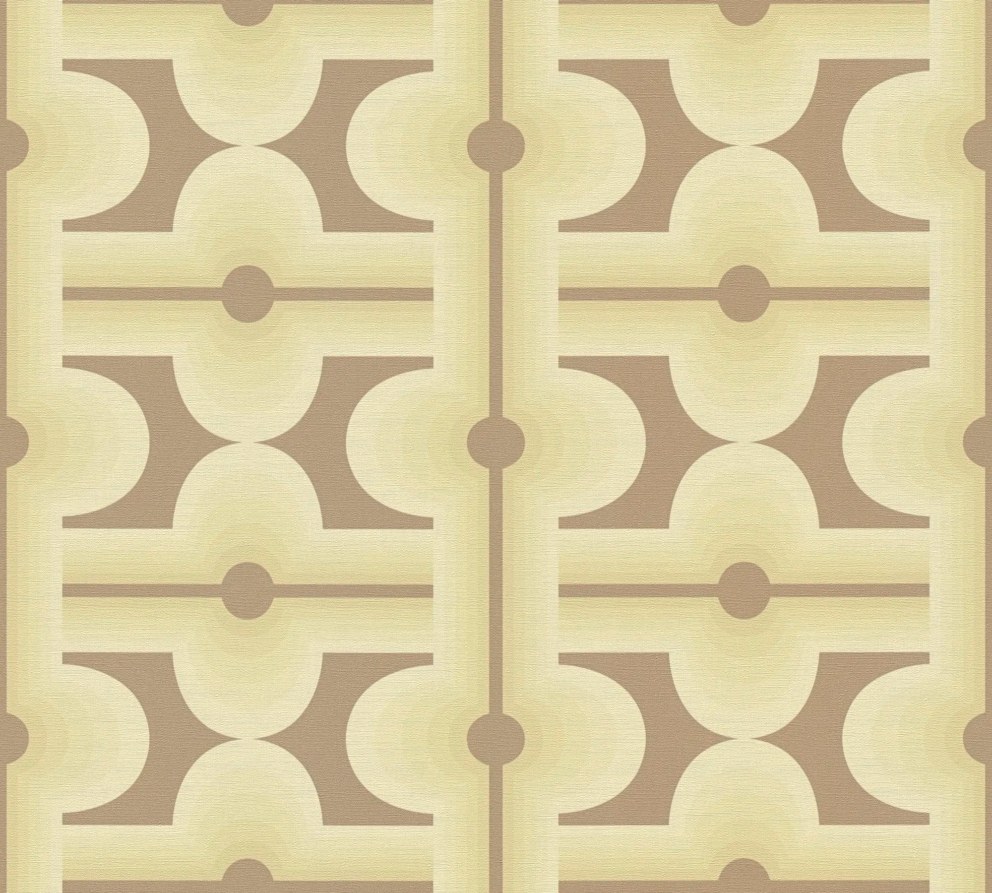Billede af Eileen - Golden Sunrise tapet med geometrisk mønster i gule og beige nuancer.