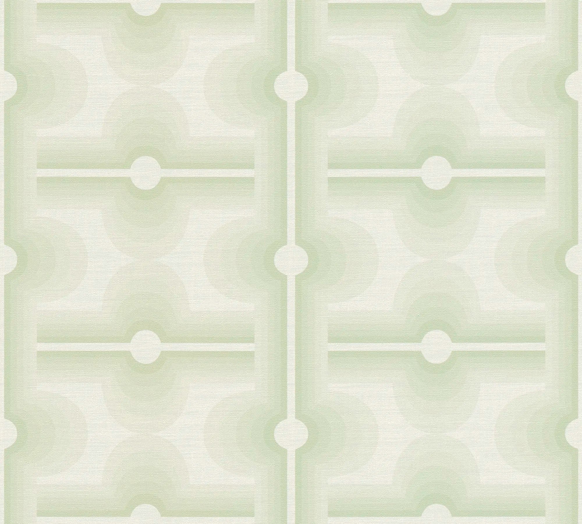 Nærbillede af Eileen - Mint Whisper tapetmønster med geometriske former i mintgrøn.
