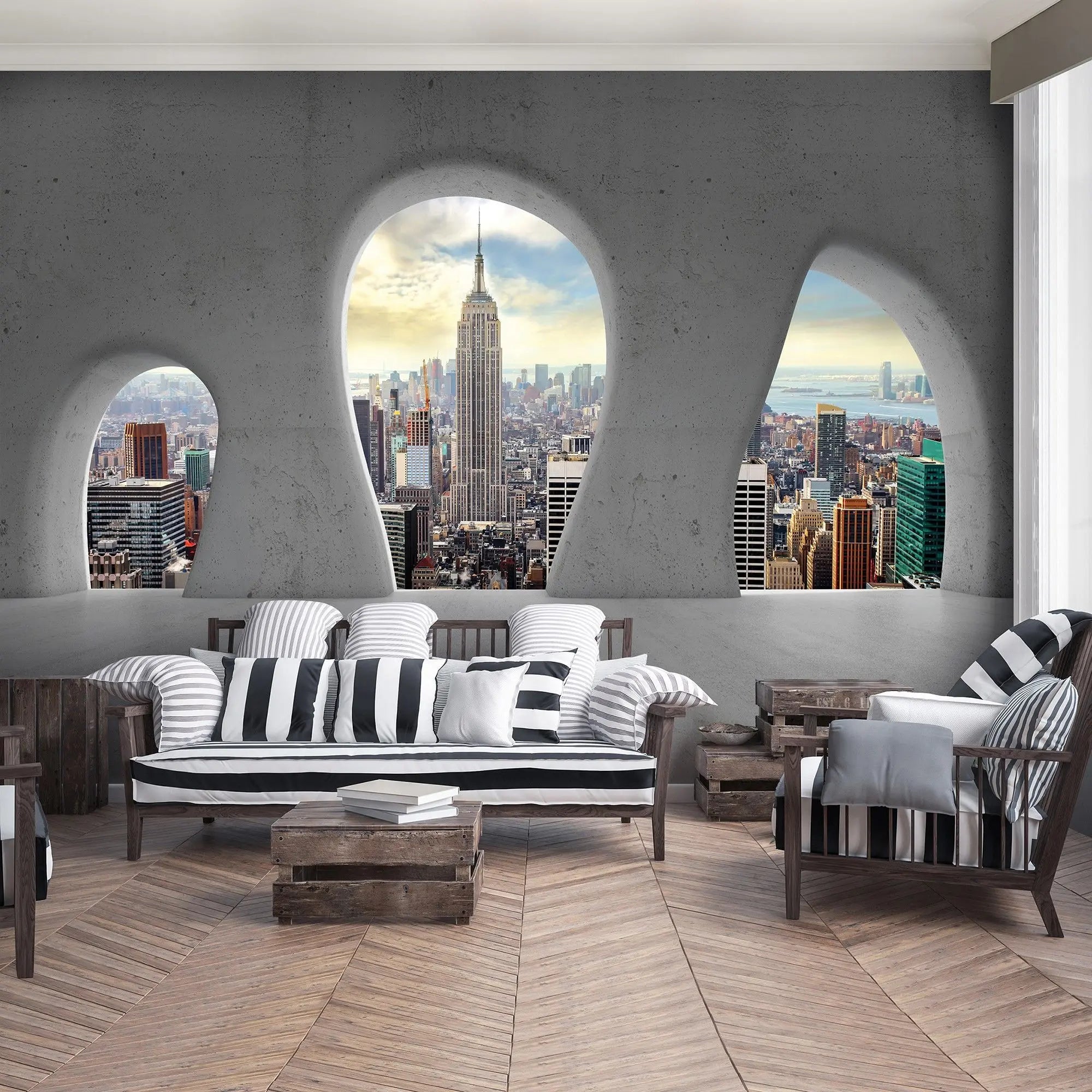 Billede 8 af Fototapet - Empire State Building set fra buede betonvinduer