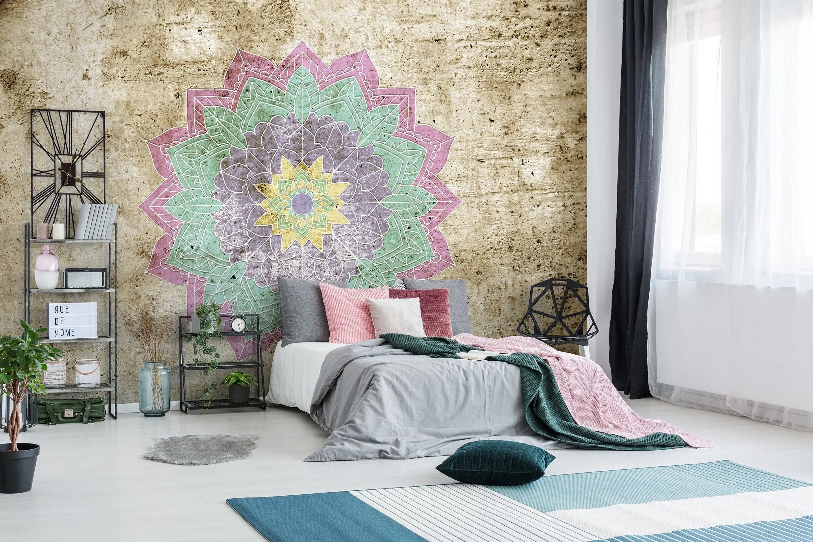 Billede 3 af Fototapet - Farverig mandala på gammel beige baggrund