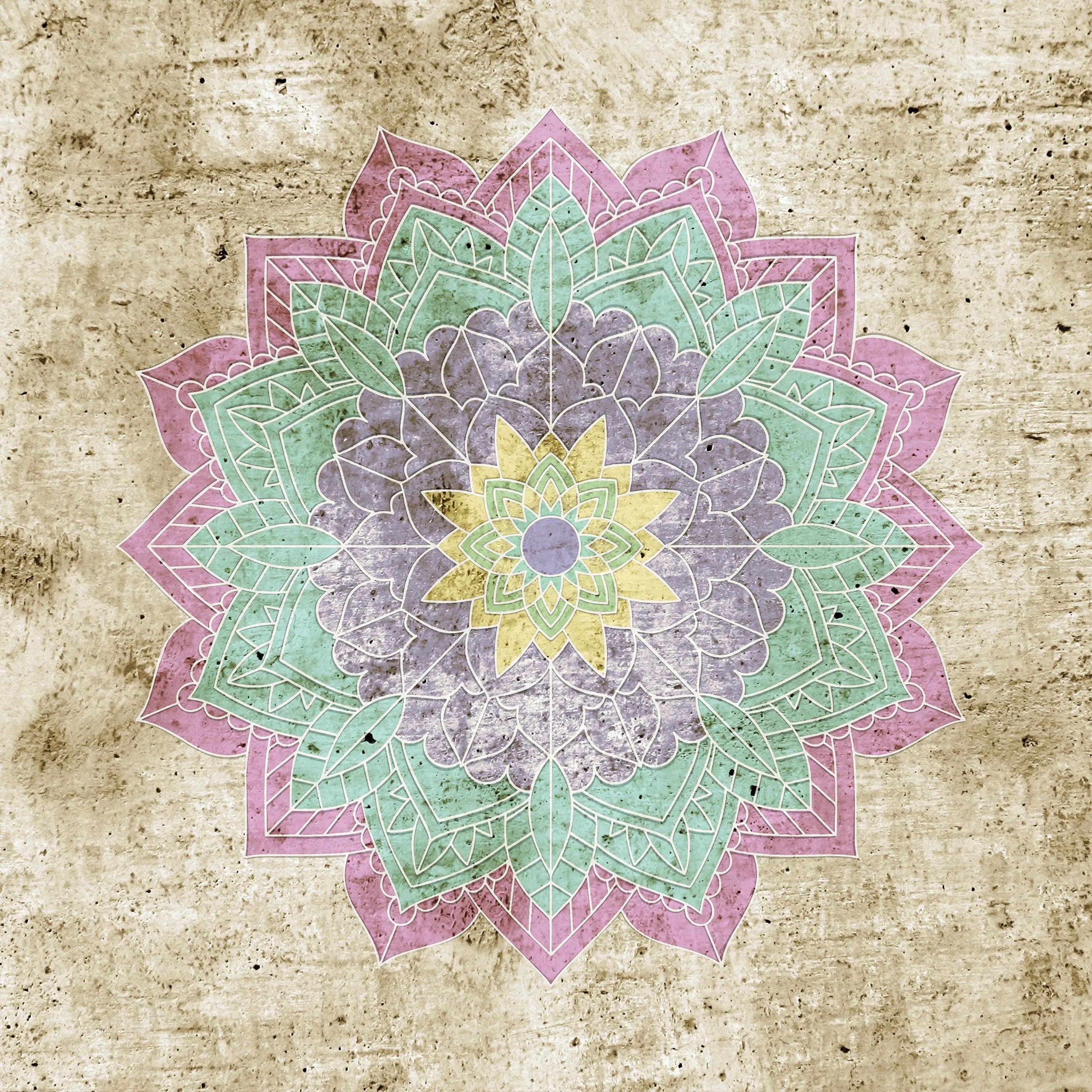 Billede 7 af Fototapet - Farverig mandala på gammel beige baggrund