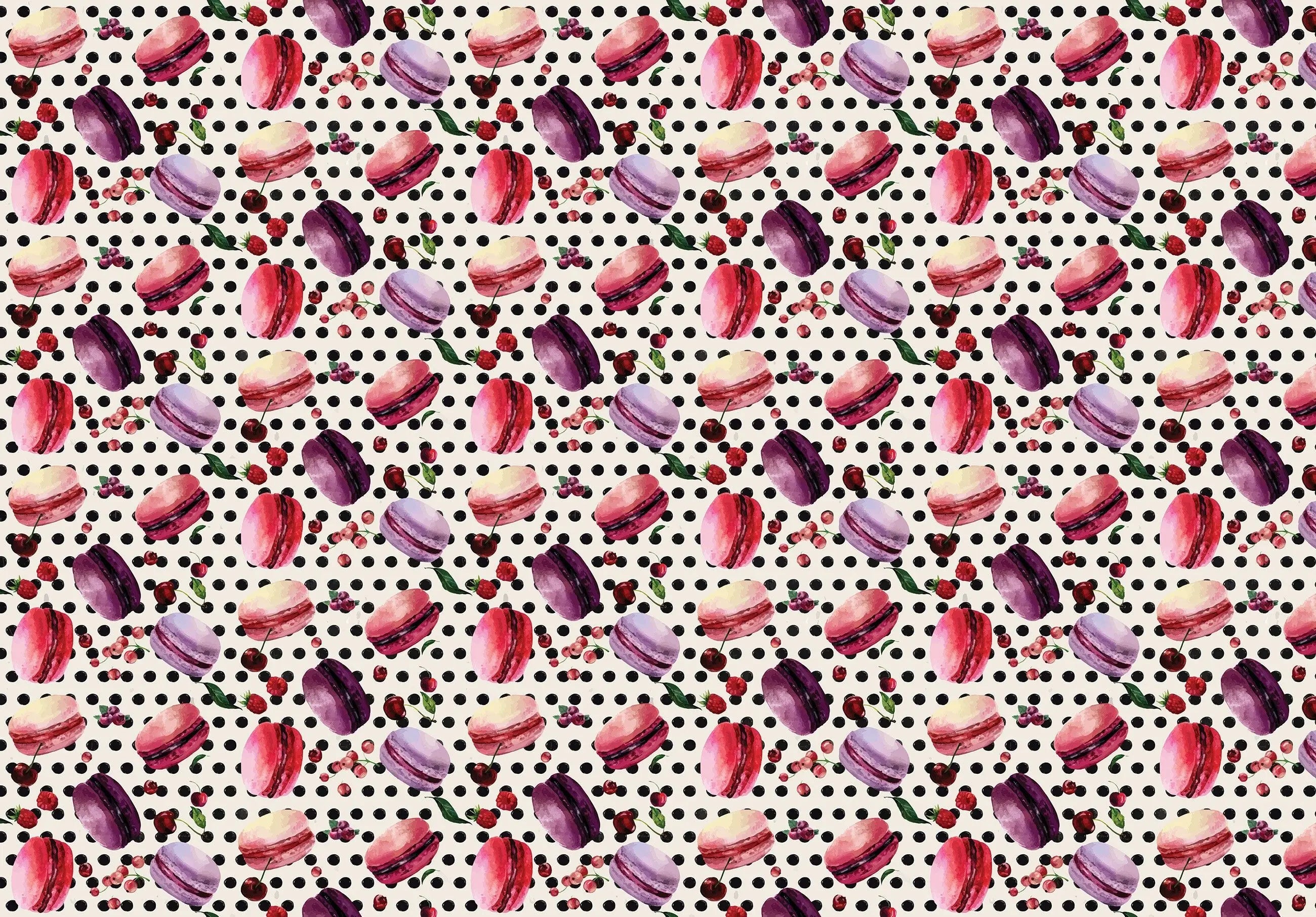 Billede 13 af Fototapet - Farverige macarons med bær og sorte prikker