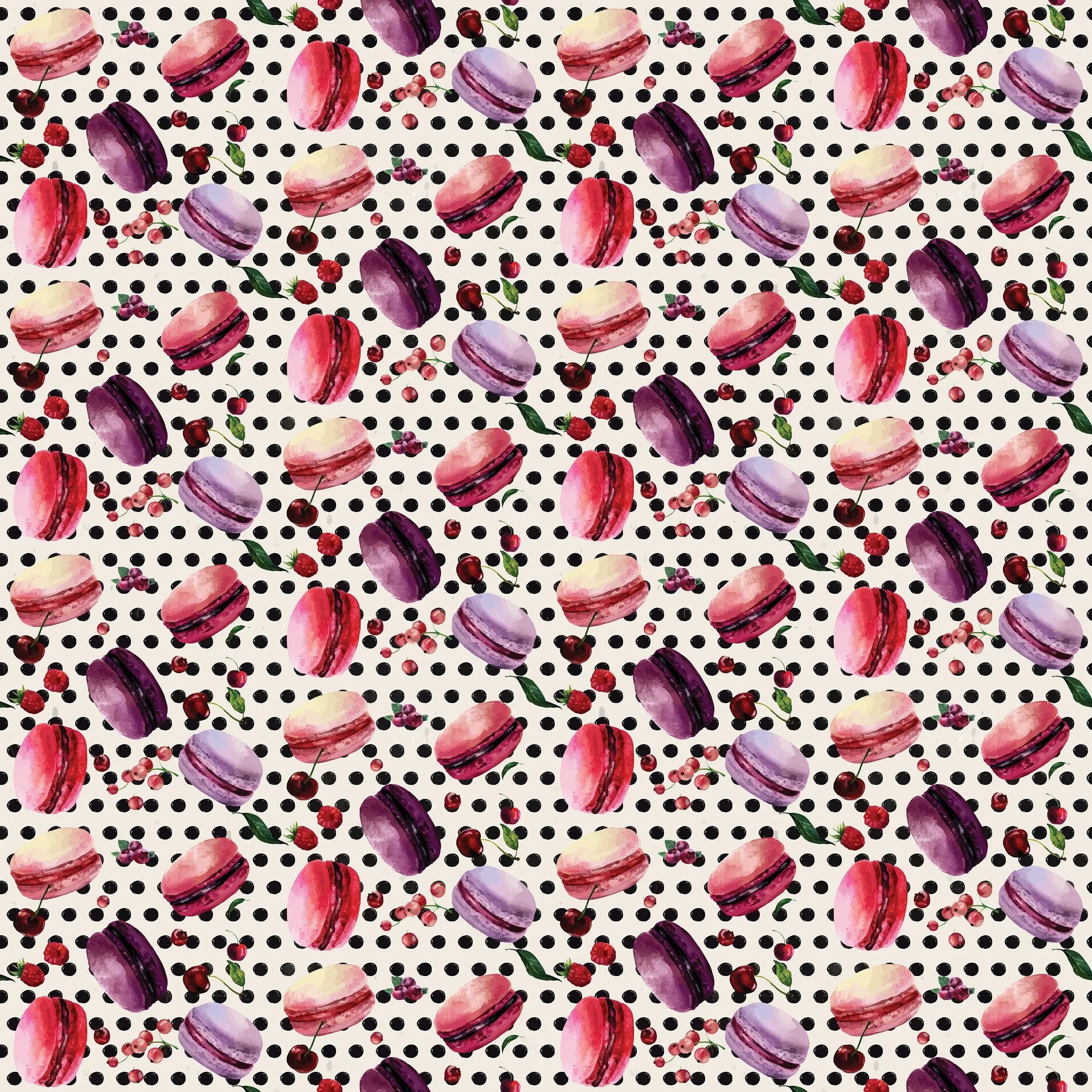 Billede 18 af Fototapet - Farverige macarons med bær og sorte prikker