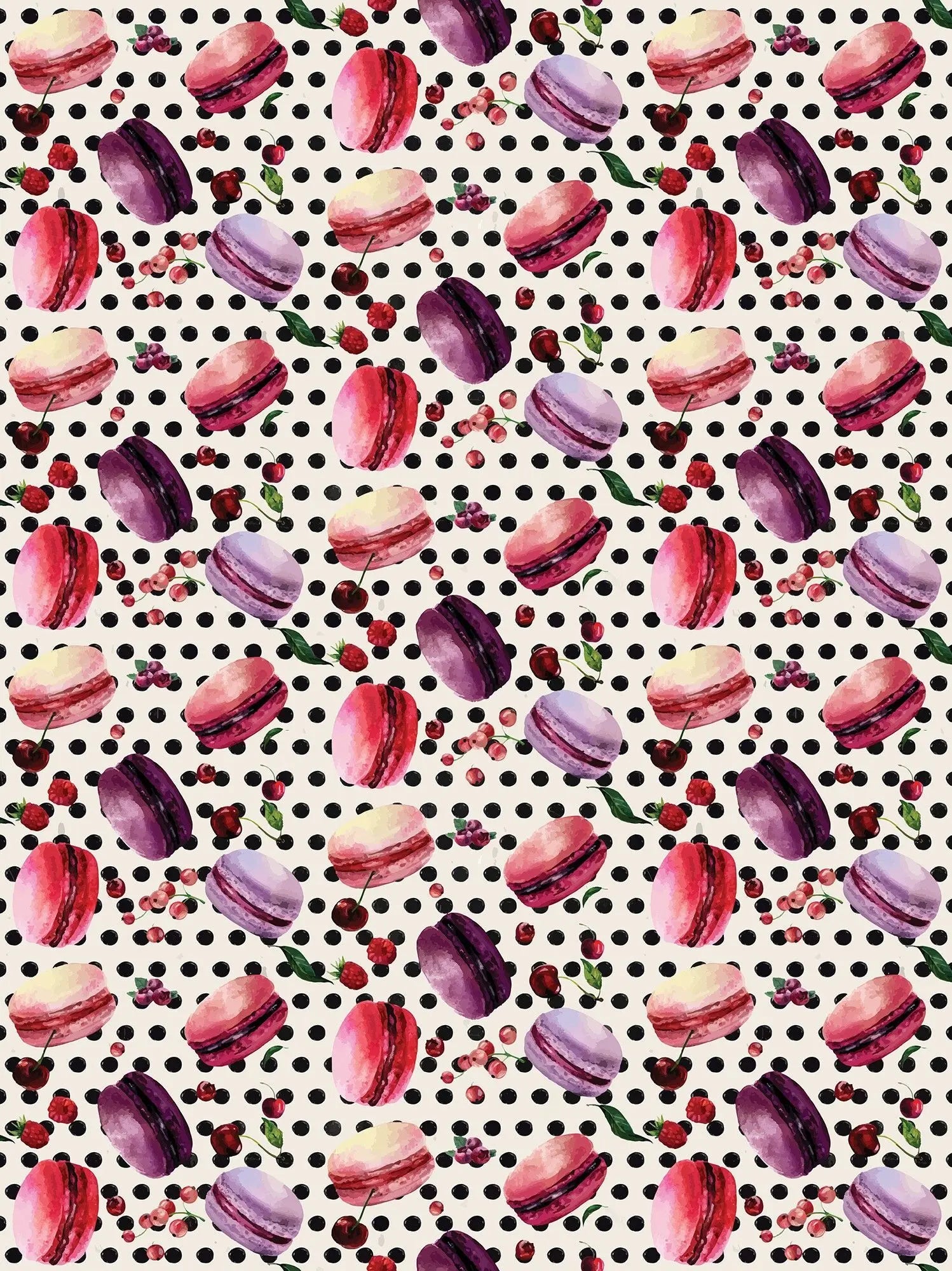Billede 21 af Fototapet - Farverige macarons med bær og sorte prikker