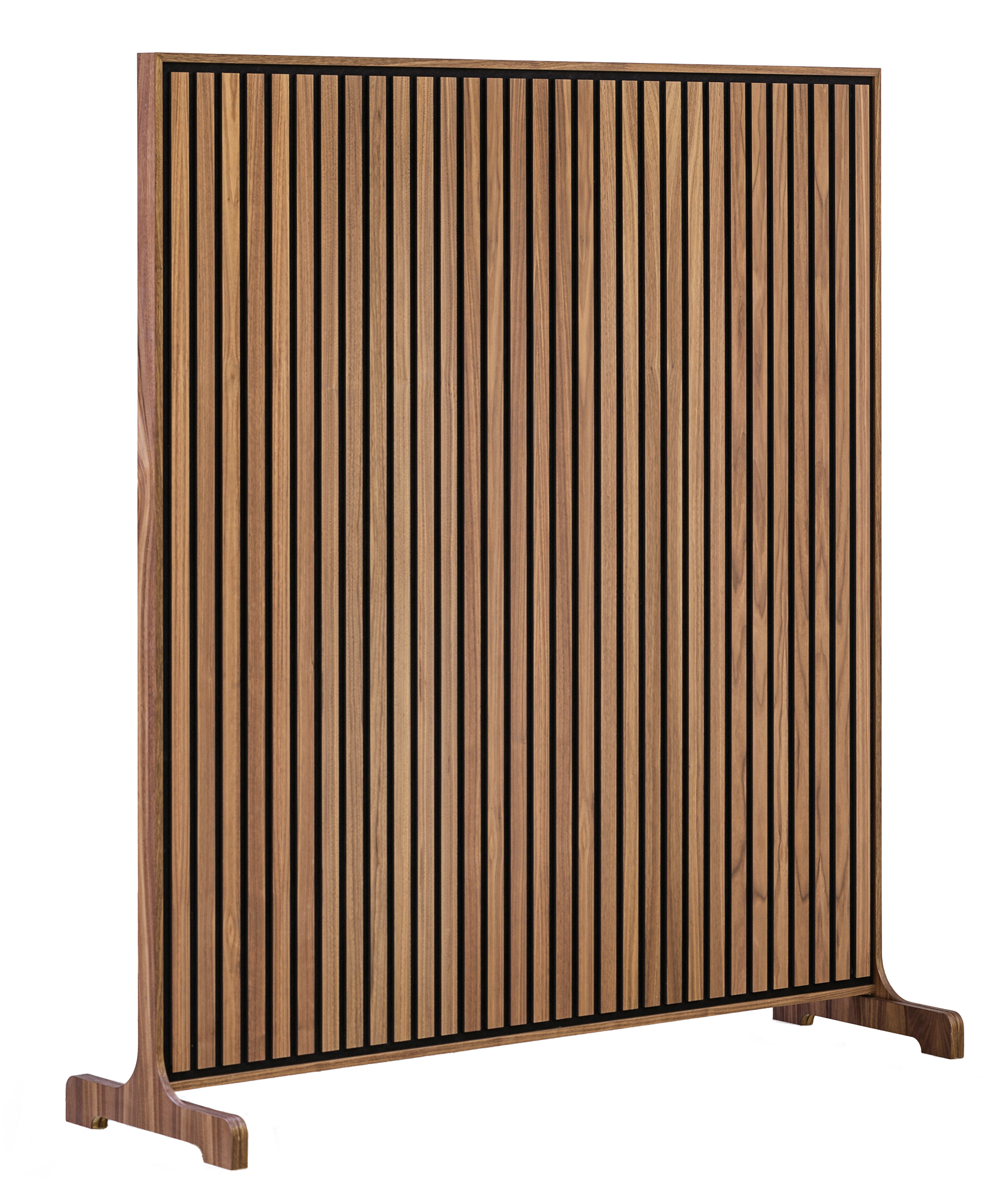 Flexi Wall Valnød m. sort MDF Akustik skillevæg B:125cm. X H:120cm.
