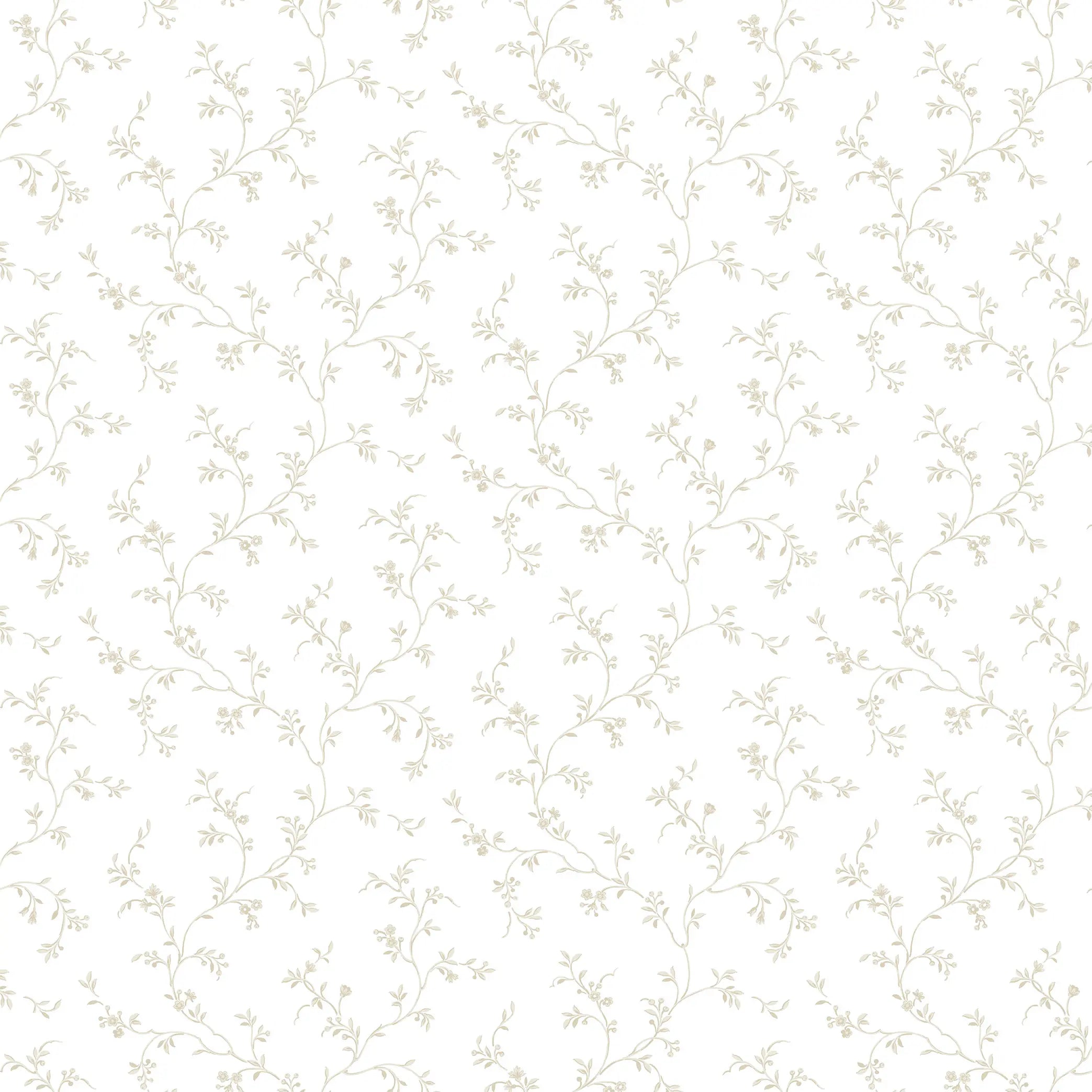 Nærbillede af wallpaper Floral Silhouette - Ivory Breeze fra Nicetapet.dk med delikate, svage blomstermotiver på en elfenbenfarvet baggrund.