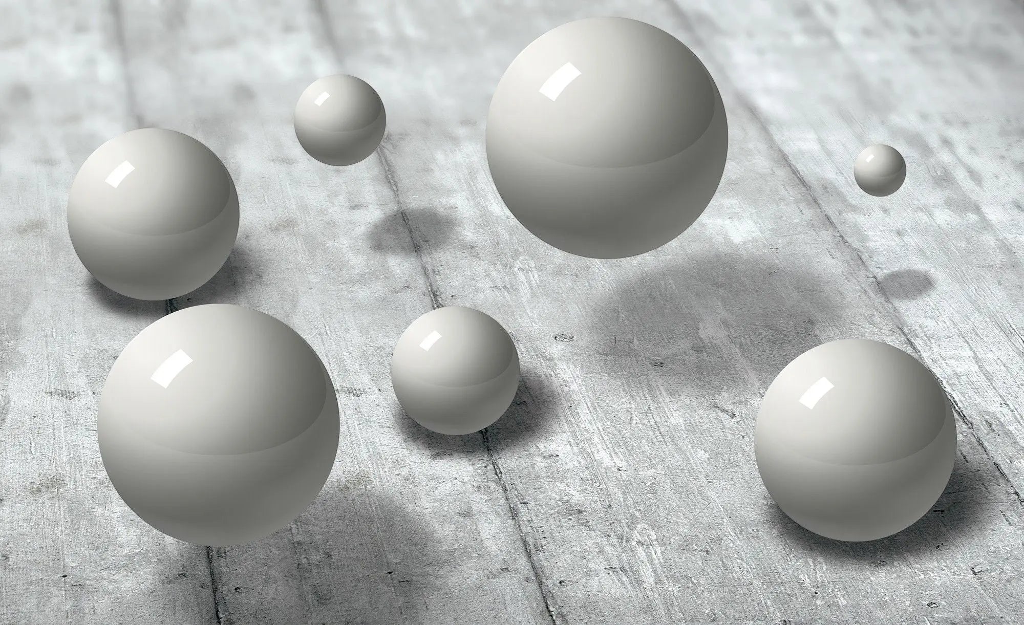 Billede 1 af Fototapet - Flydende grå kugler over betonoverflade