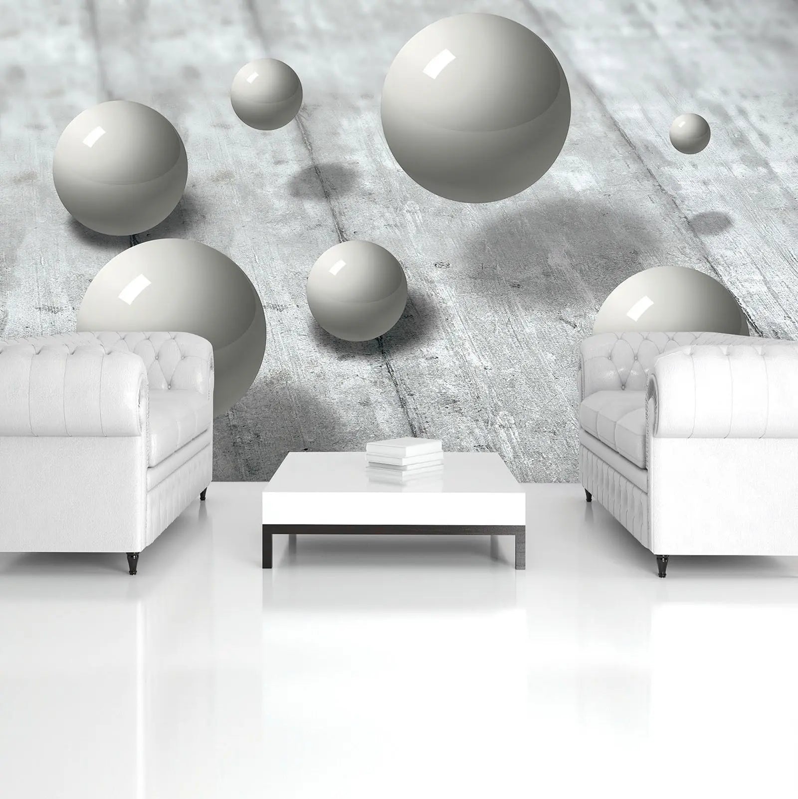 Billede 6 af Fototapet - Flydende grå kugler over betonoverflade
