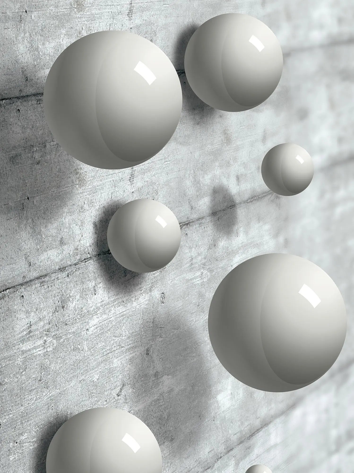 Billede 9 af Fototapet - Flydende grå kugler over betonoverflade