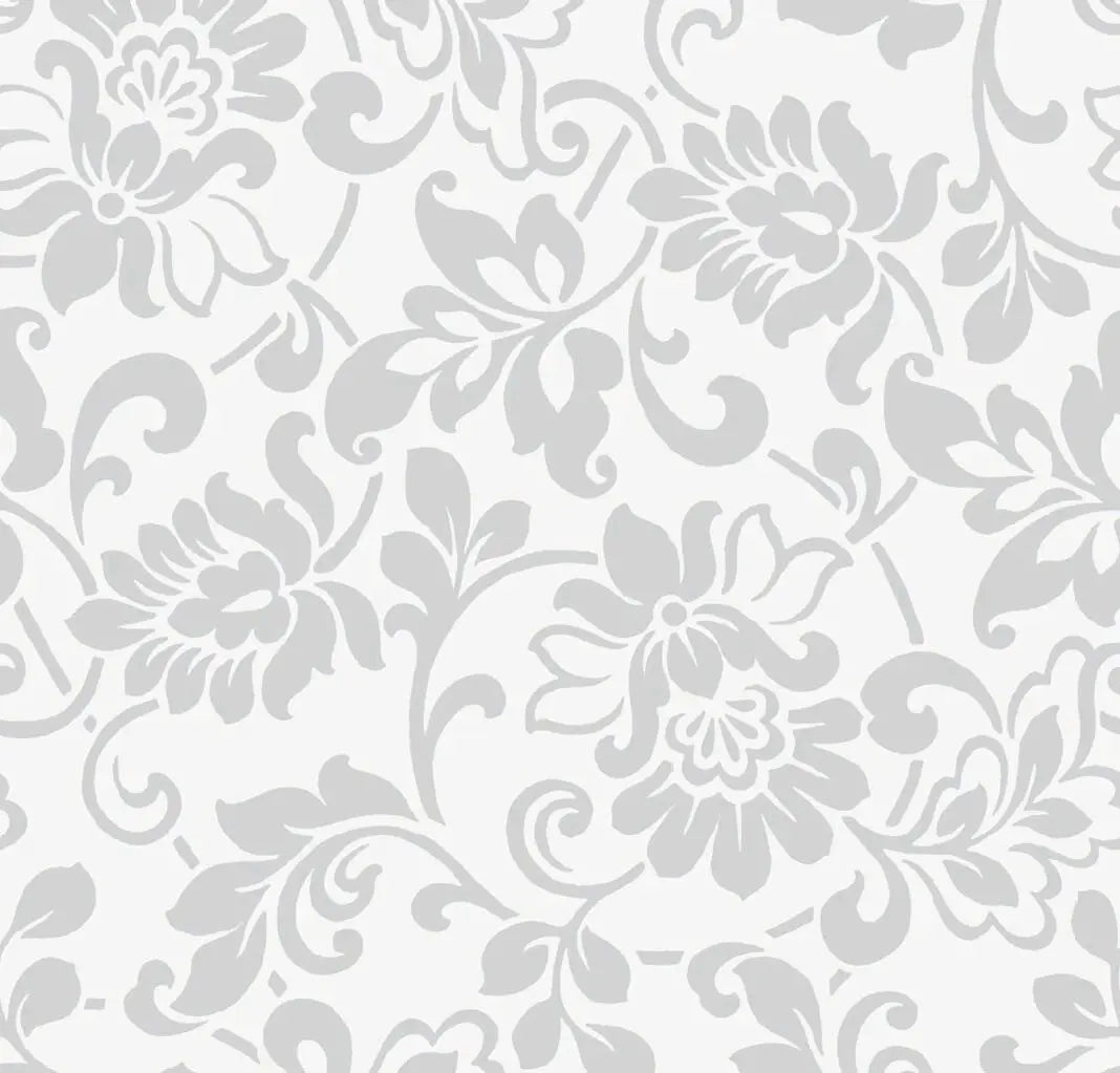 Billede af Folio Pro - Silver Petals dekorationsfolie, selvklæbende folie med blomstermønster i sølv og hvid.