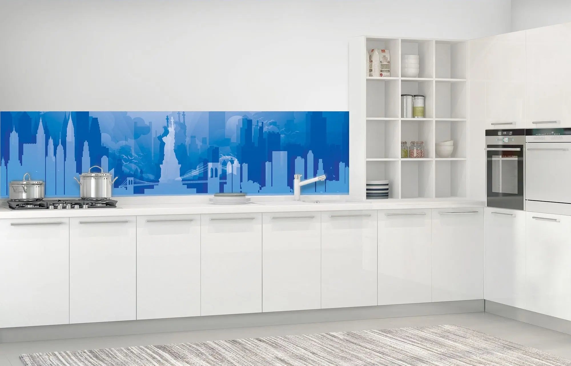 Billede 3 af Fototapet - Frihedsgudinden med New Yorks skyline i blå nuancer