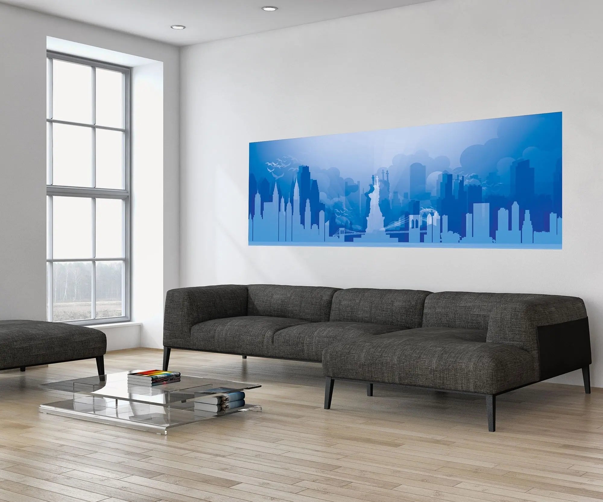 Billede 6 af Fototapet - Frihedsgudinden med New Yorks skyline i blå nuancer