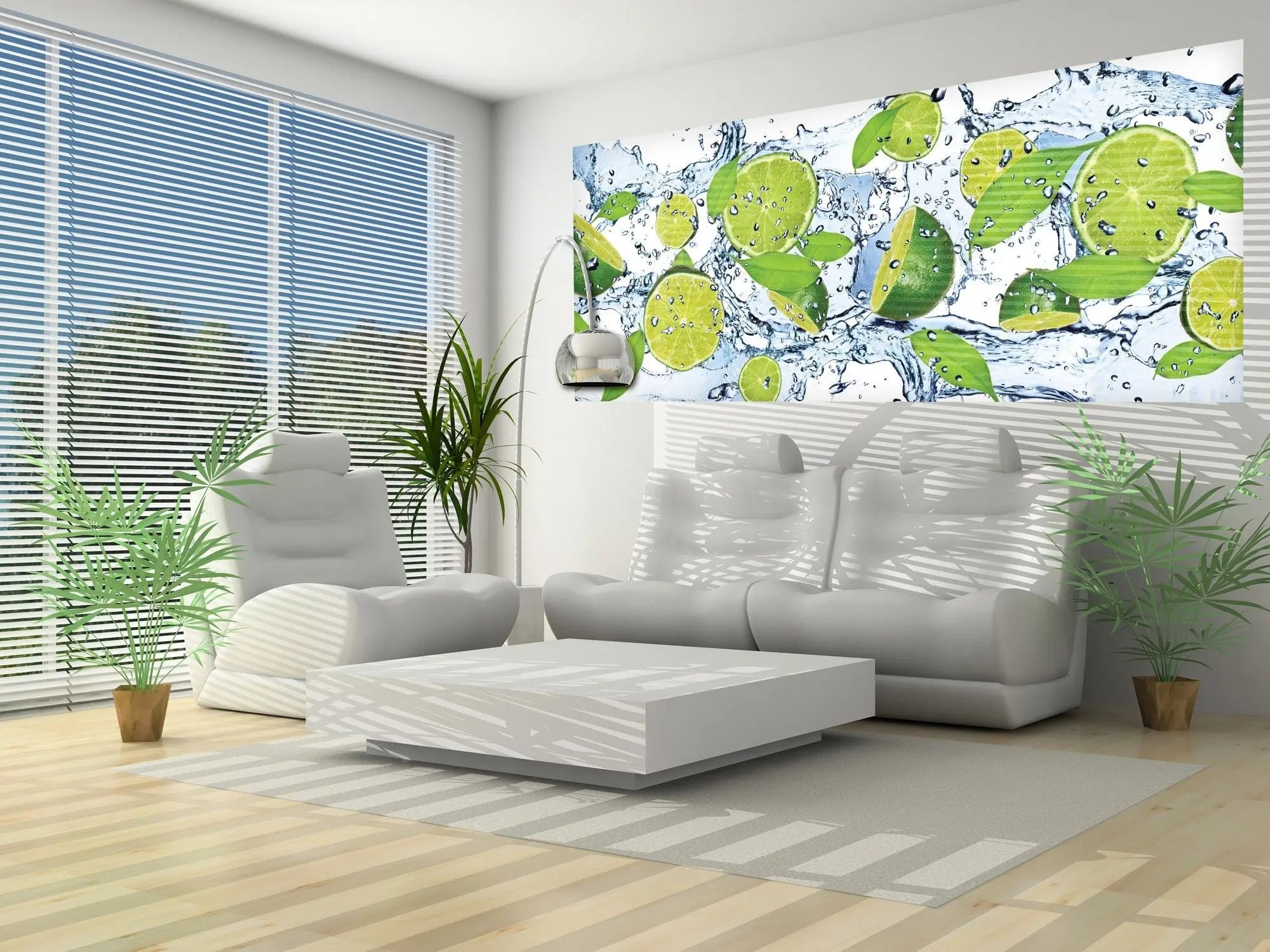 Billede 7 af Fototapet - Friske limefrugter og grønne blade i vandsprøjt