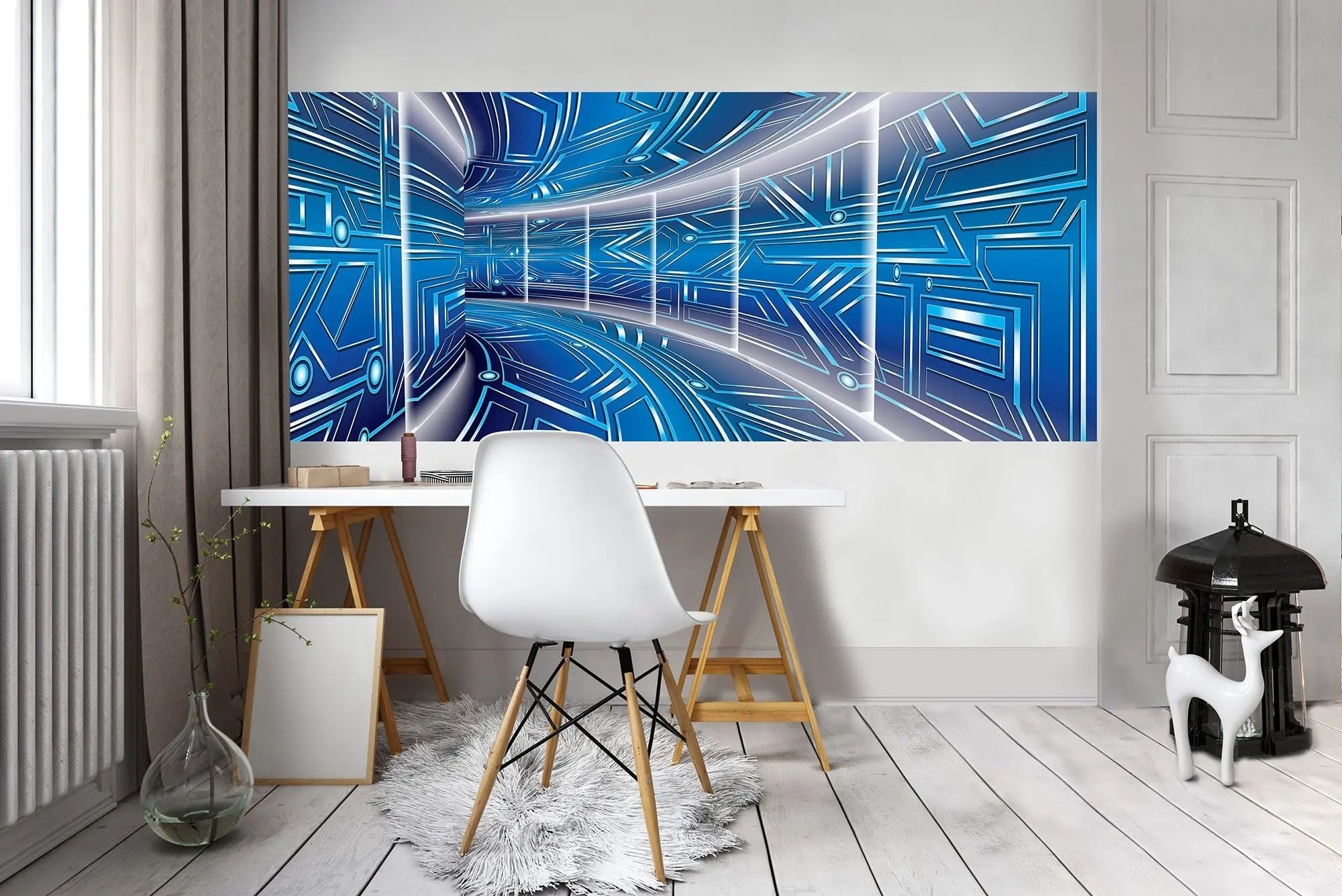 Billede 10 af Fototapet - Futuristisk blå korridor med geometrisk mønster