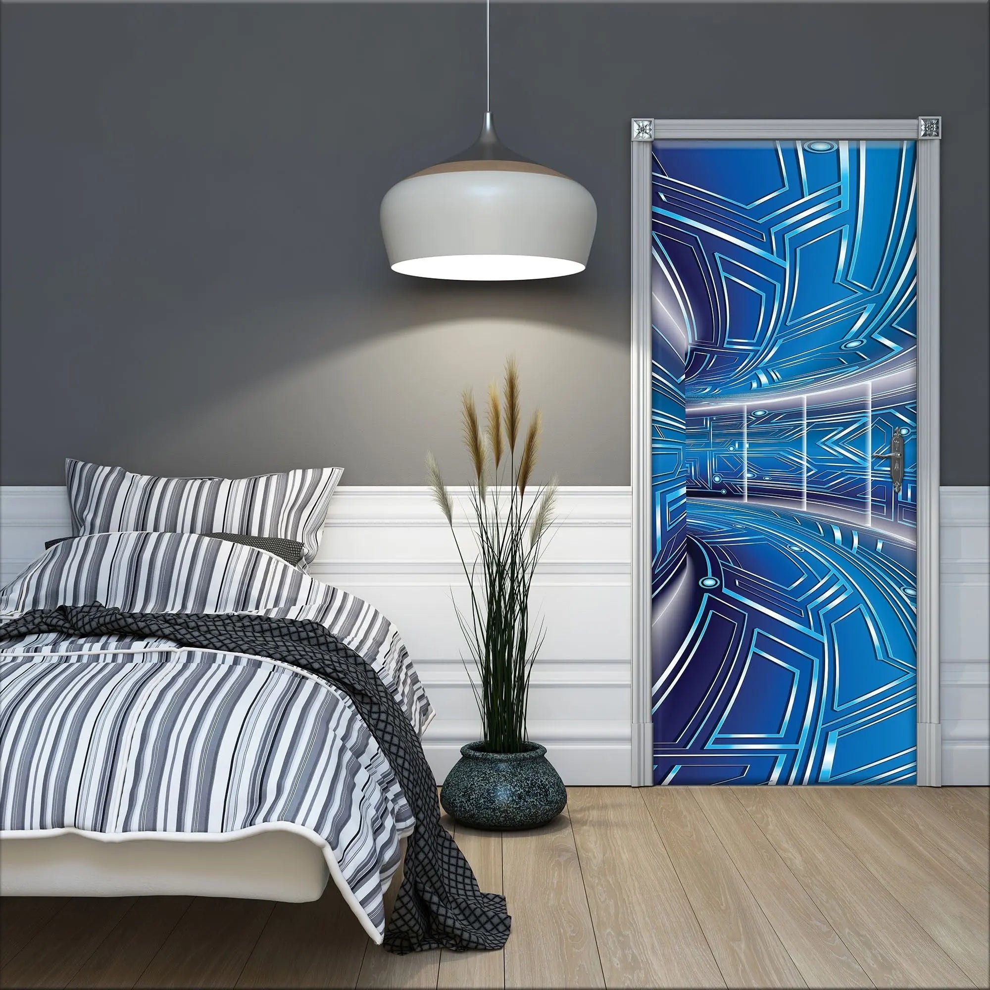 Billede 11 af Fototapet - Futuristisk blå korridor med geometrisk mønster