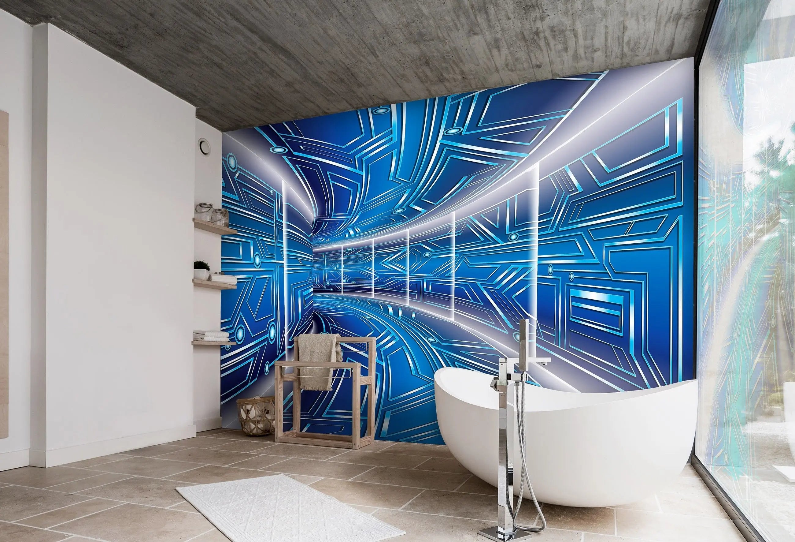 Billede 15 af Fototapet - Futuristisk blå korridor med geometrisk mønster