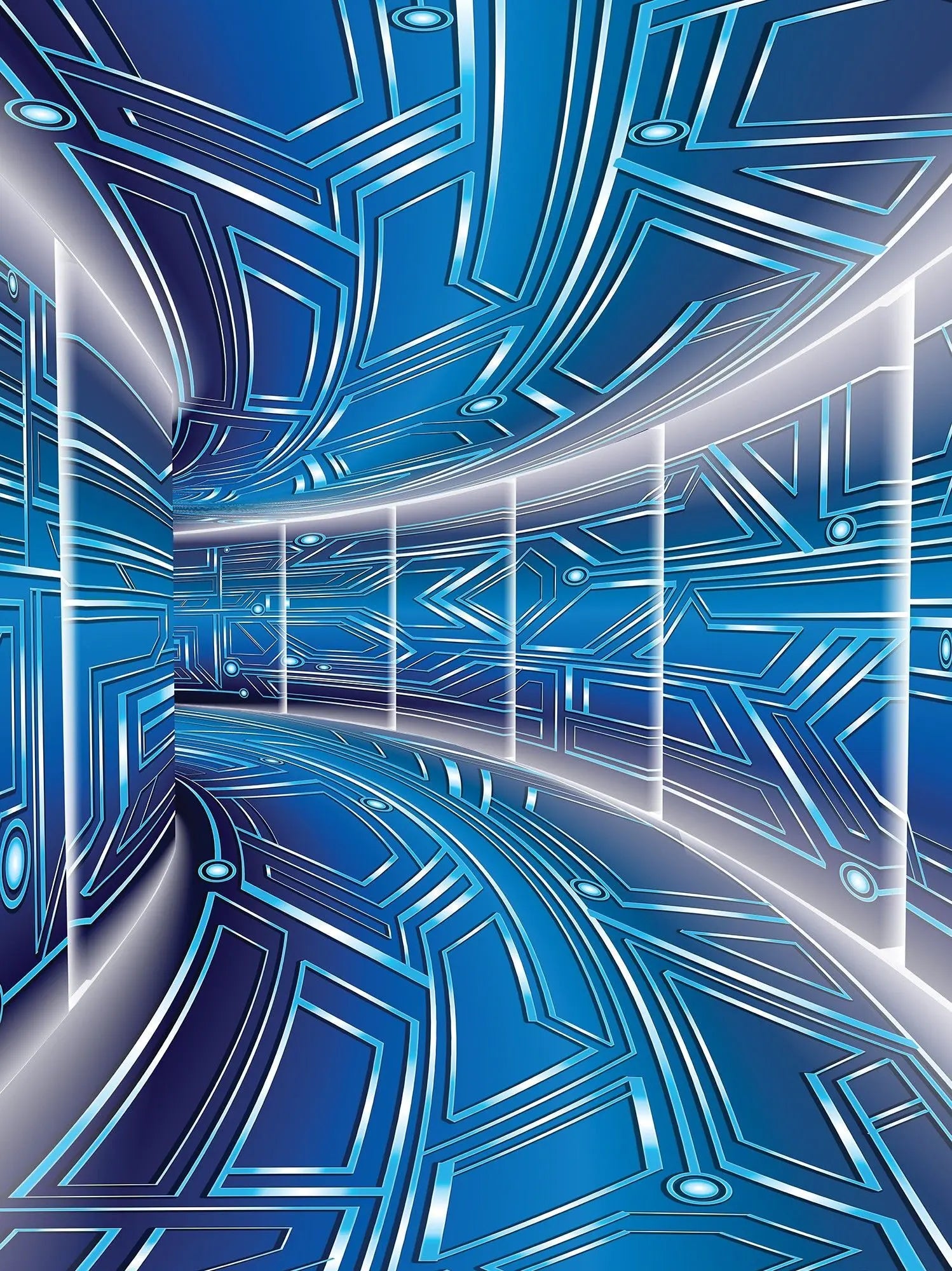 Billede 19 af Fototapet - Futuristisk blå korridor med geometrisk mønster