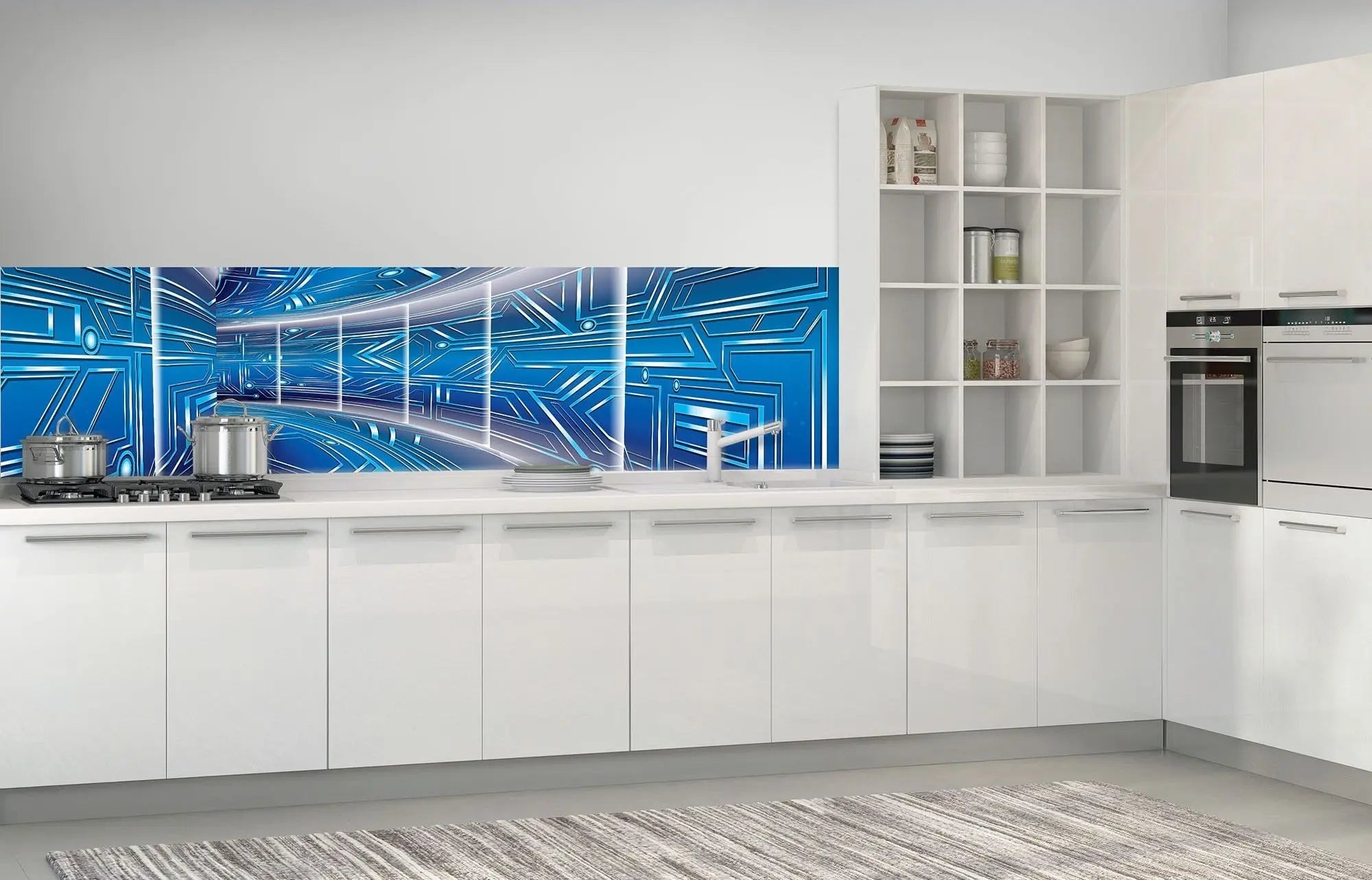 Billede 7 af Fototapet - Futuristisk blå korridor med geometrisk mønster