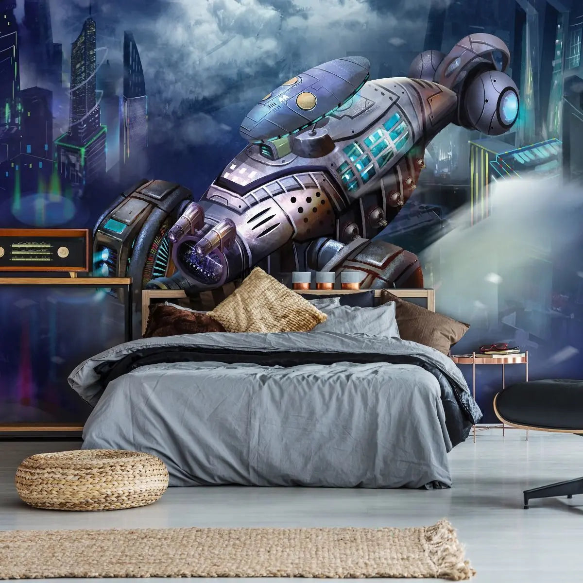 Billede 5 af Fototapet - Futuristisk luftfartøj over moderne by