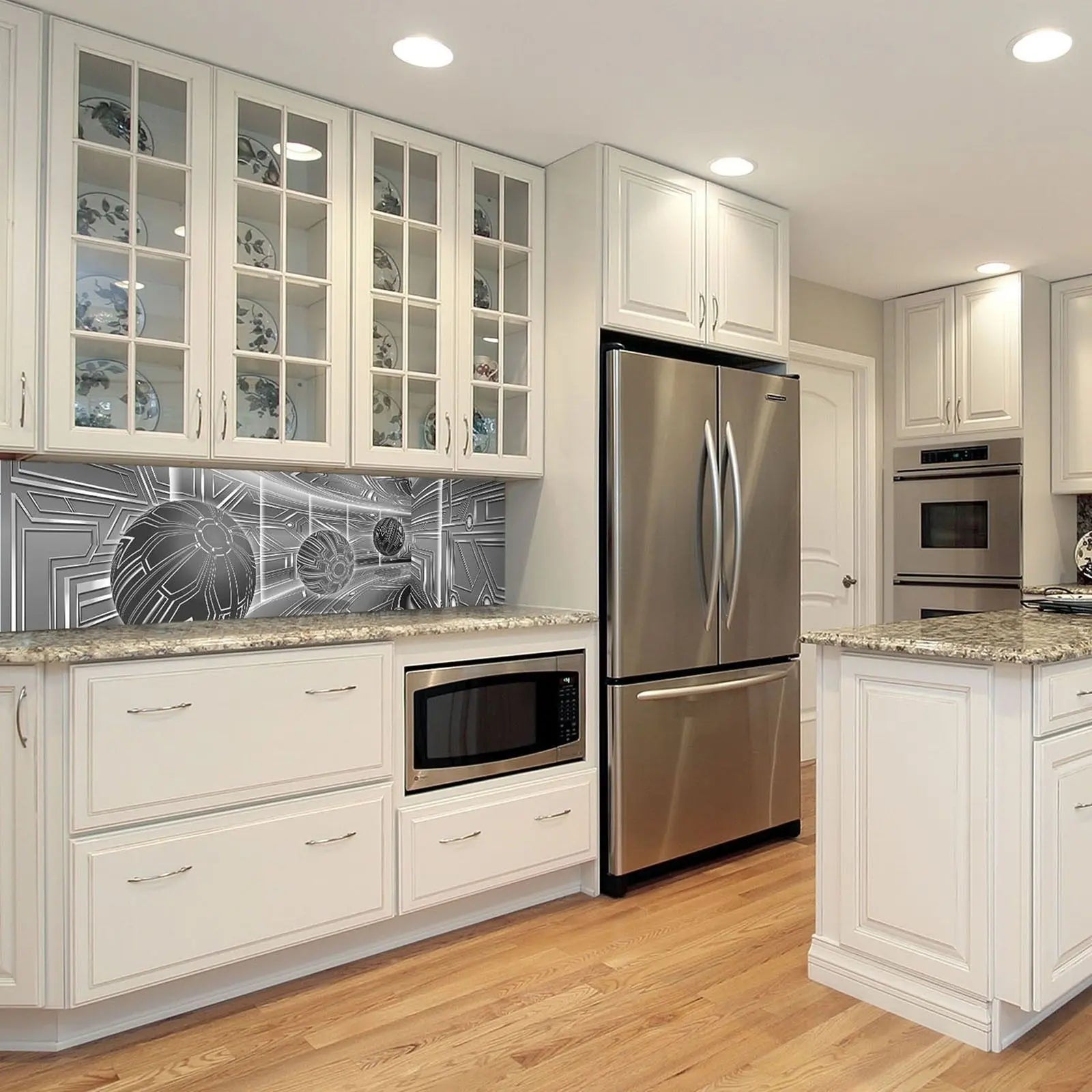 Billede 9 af Fototapet - Futuristisk metallisk korridor med sfærer