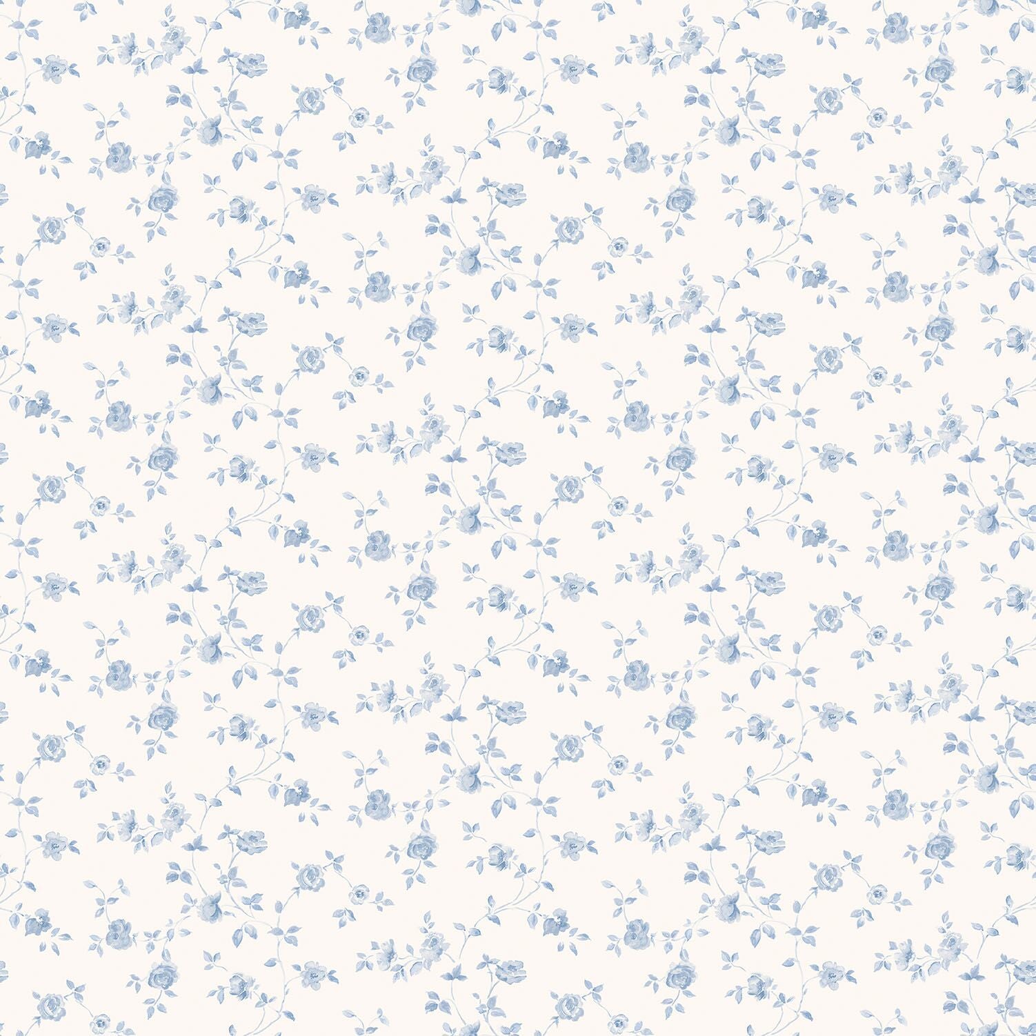 G67887-Blå små roser - Køb blomstret tapet online