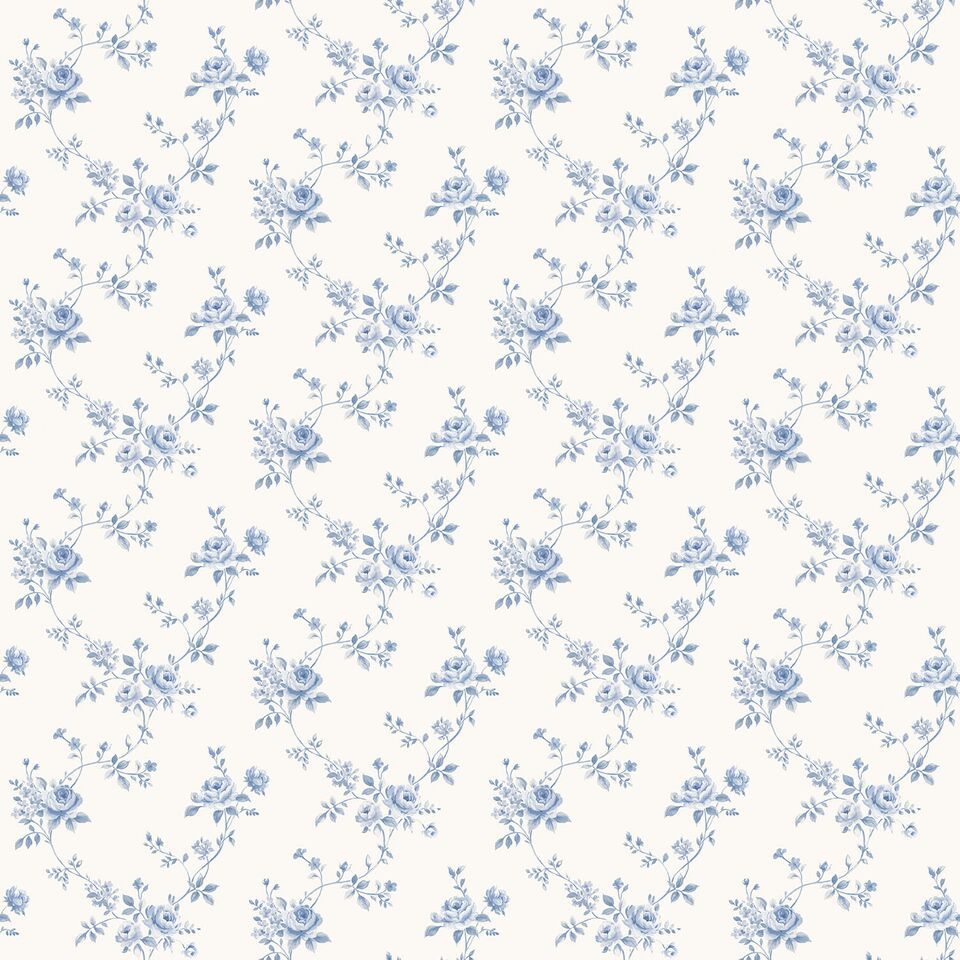 G67892-Hvid tapet med lys blå blomster - Køb smukke tapeter online