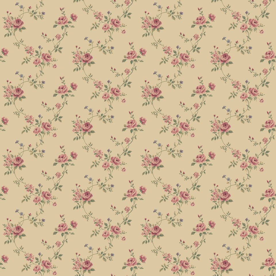 G67894-Beige tapet med rosa og blå blomster - Køb blomstret tapet her