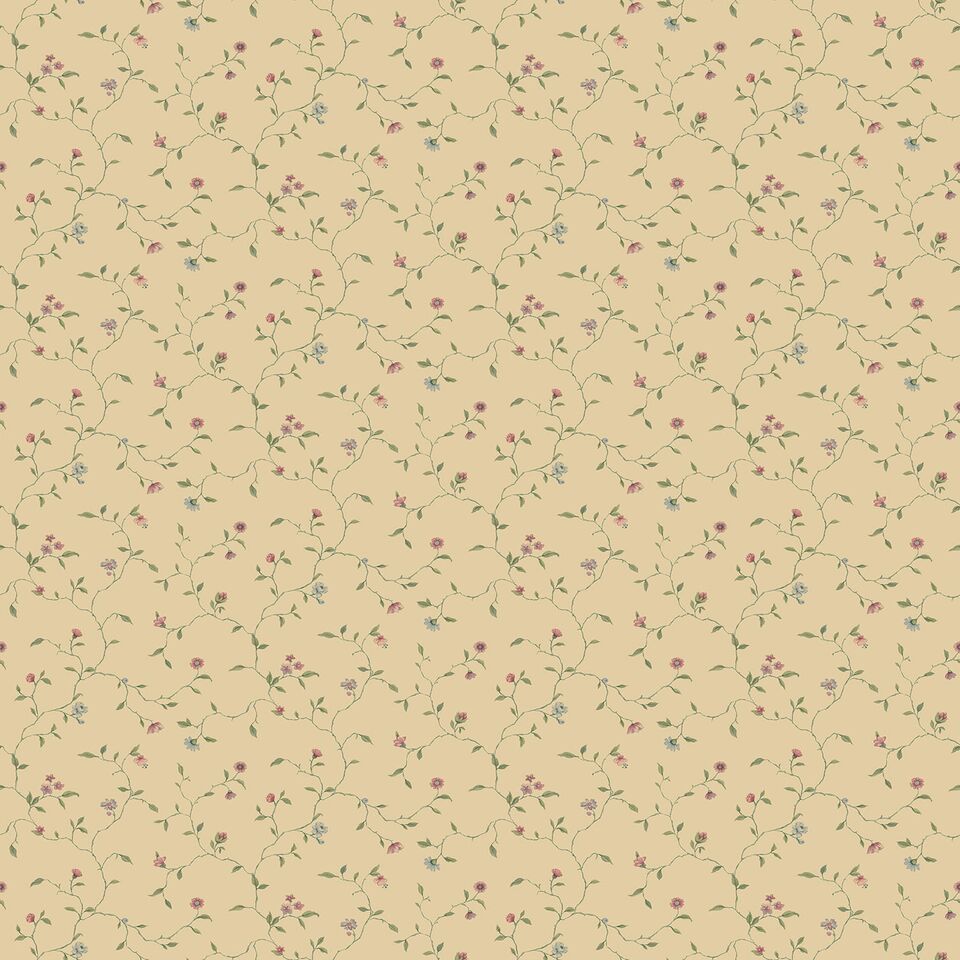 G67921-Beige tapet med små rosa og blå blomster - Køb moderne tapet her
