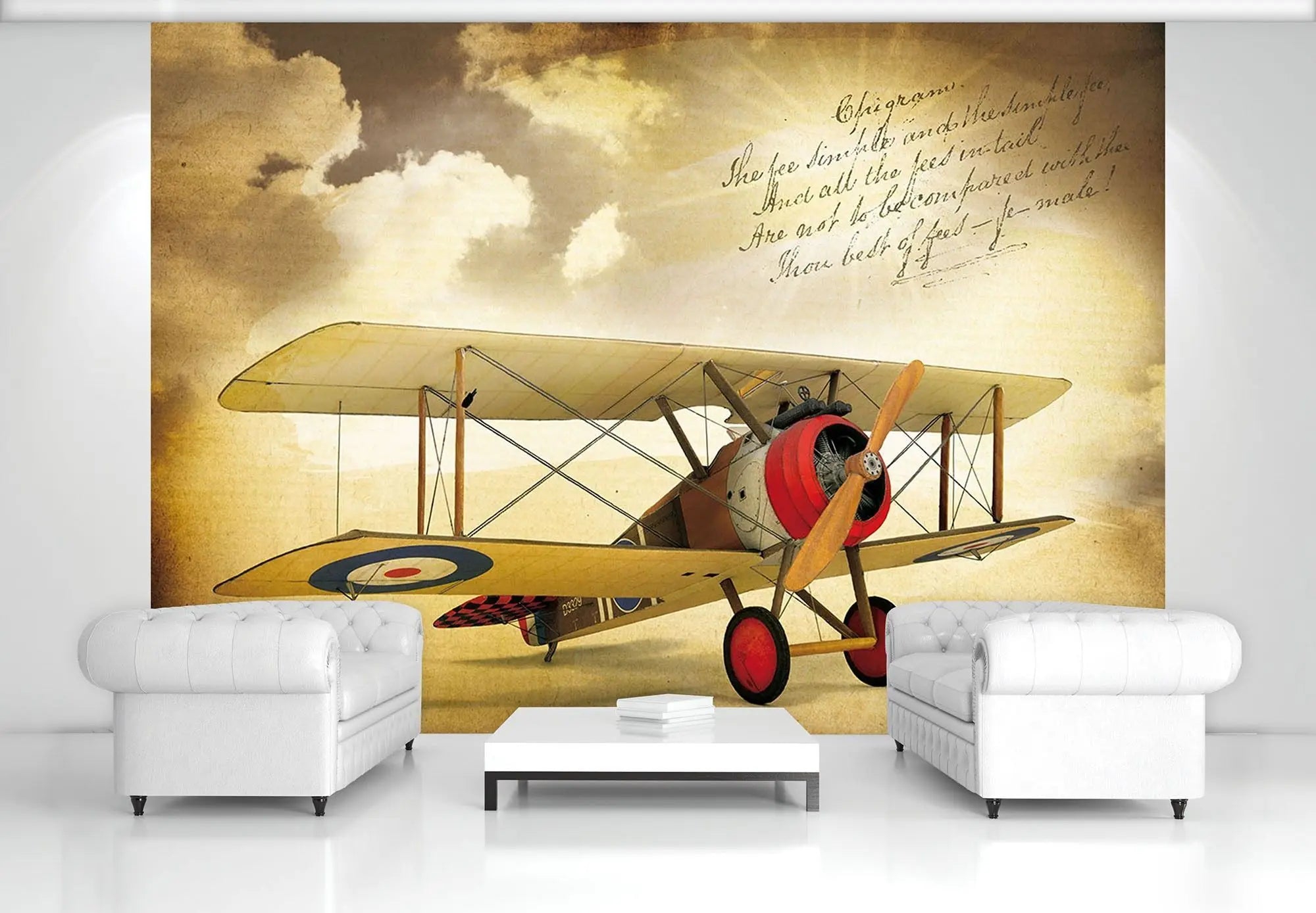 Billede 3 af Fototapet - Gammelt dobbeldækkerfly på vintage baggrund