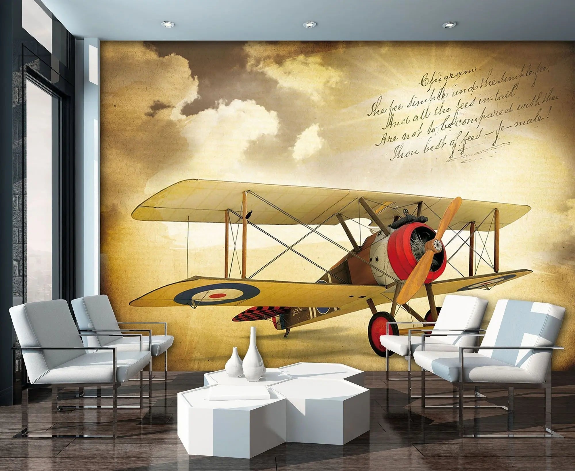 Billede 4 af Fototapet - Gammelt dobbeldækkerfly på vintage baggrund