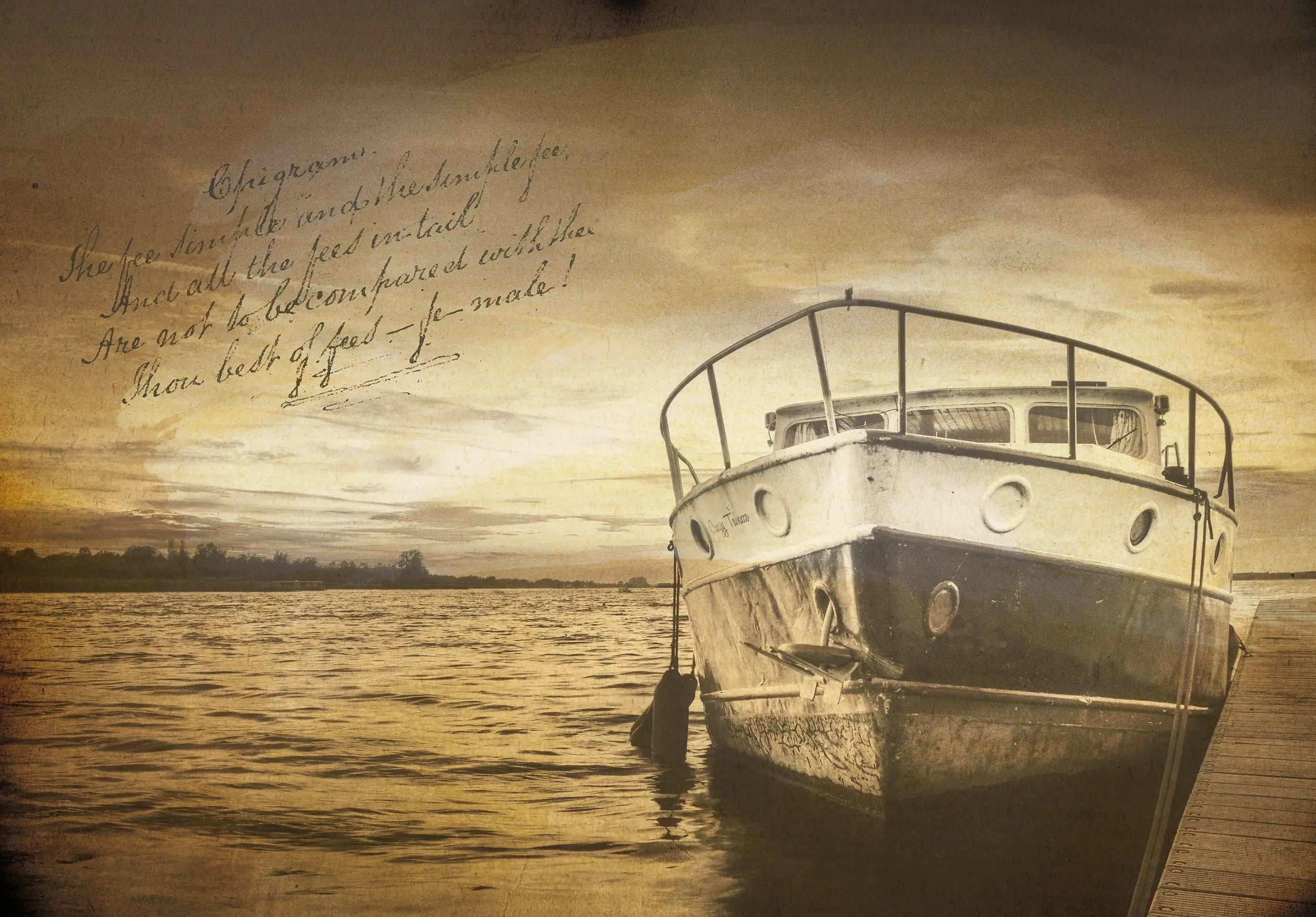 Billede 6 af Fototapet - Gammelt skib ved kaj i sepia-toner