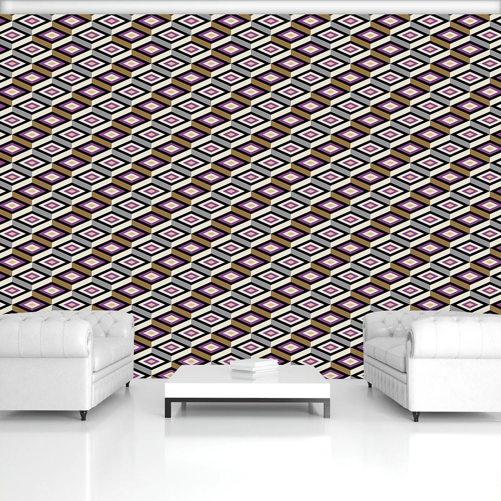 Billede 4 af Fototapet - Gentagende geometrisk mønster med tredimensionelle kuber og farver