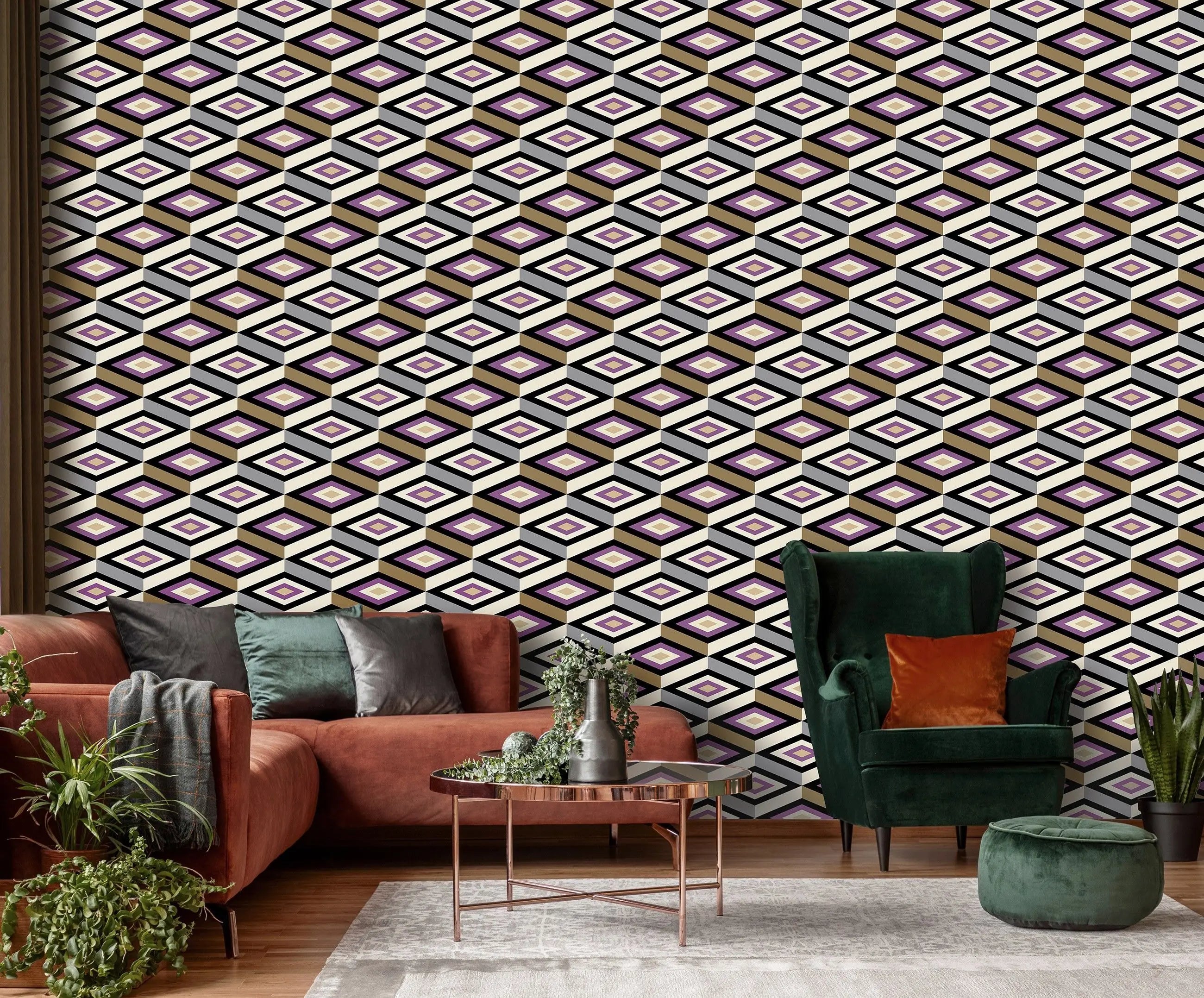 Billede 6 af Fototapet - Gentagende geometrisk mønster med tredimensionelle kuber og farver