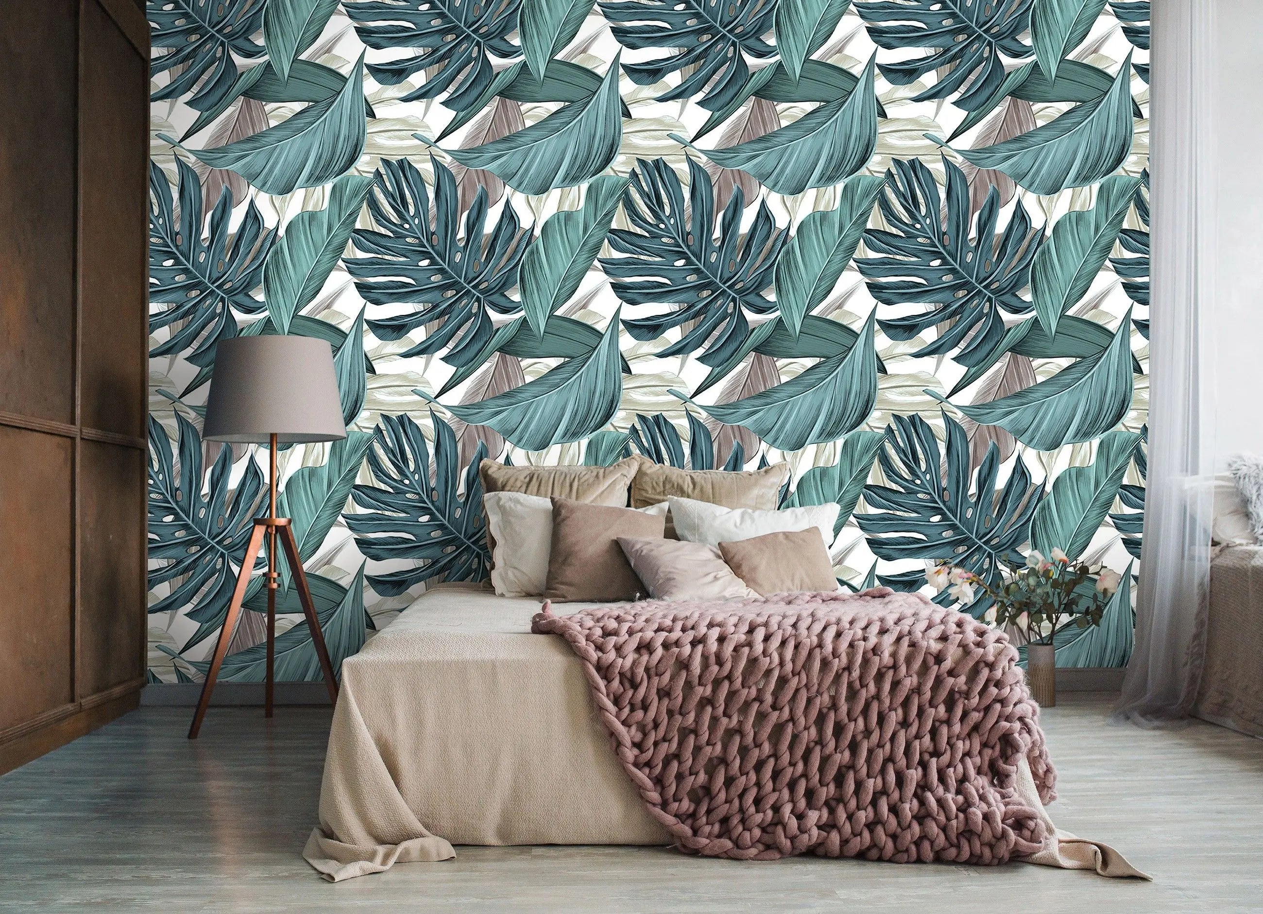 Billede 5 af Fototapet - Gentagende mønster med grønne monstera- og bananblade