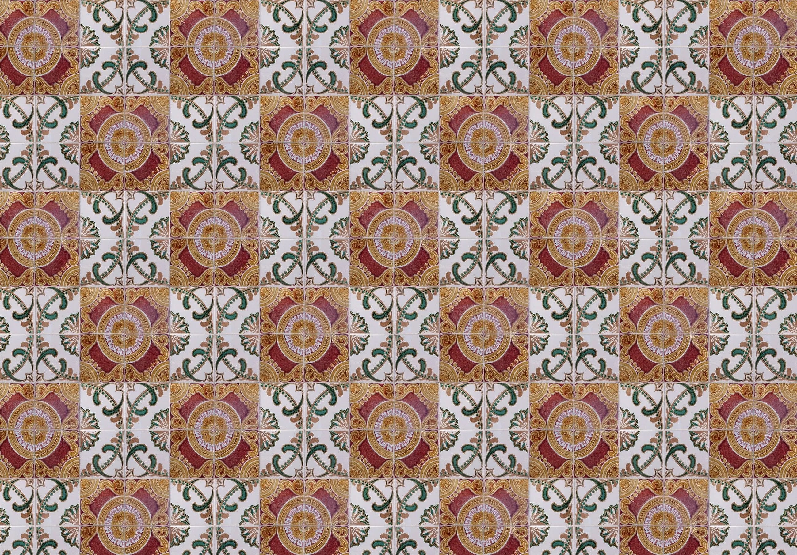 Billede 9 af Fototapet - Gentagende mønster med røde og gule blomsterfliser