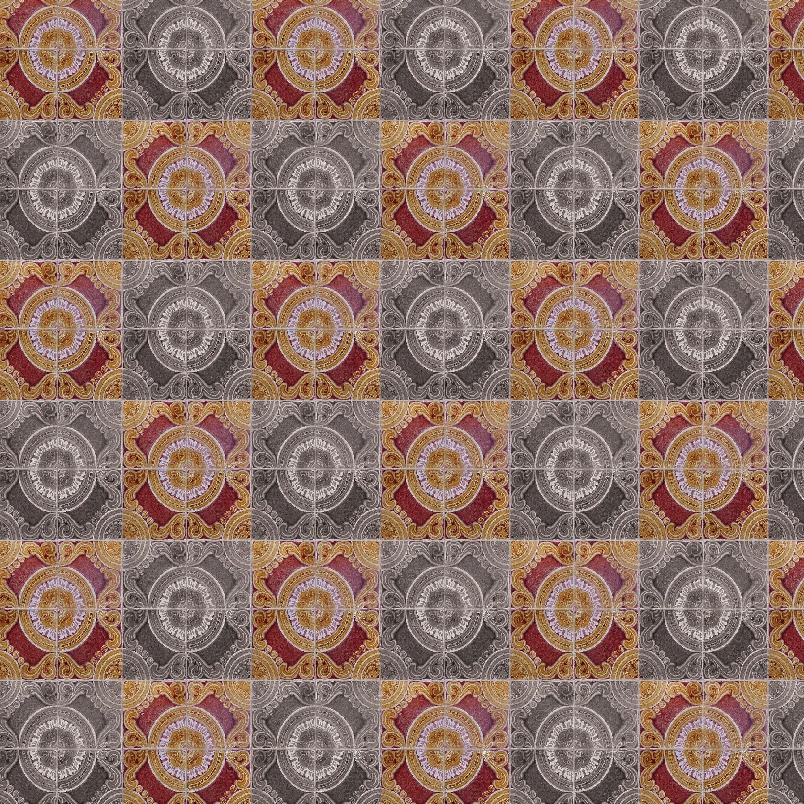 Billede 12 af Fototapet - Gentagende mønster med runde geometriske former i røde og grå toner