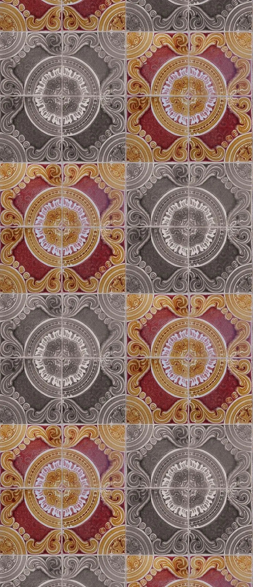 Billede 13 af Fototapet - Gentagende mønster med runde geometriske former i røde og grå toner