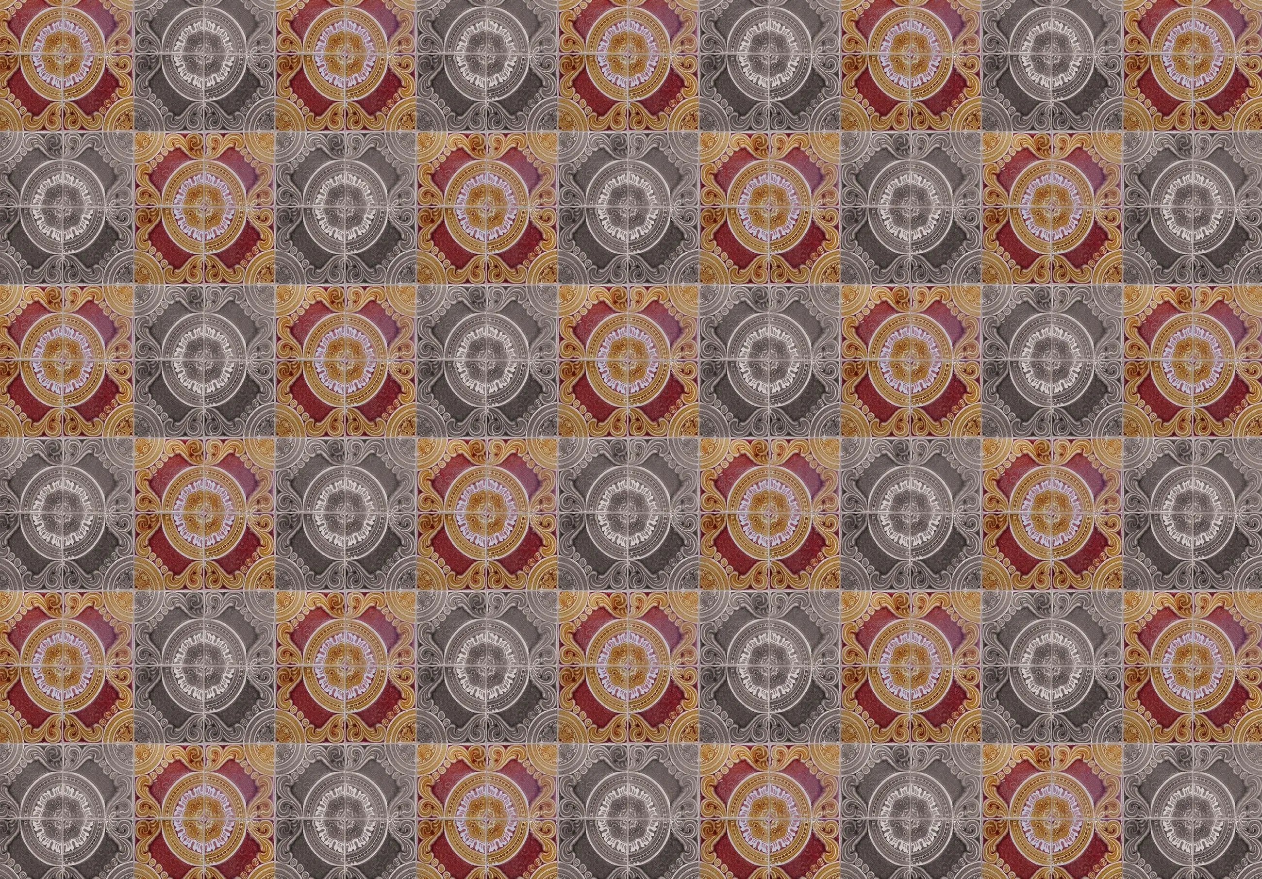 Billede 8 af Fototapet - Gentagende mønster med runde geometriske former i røde og grå toner