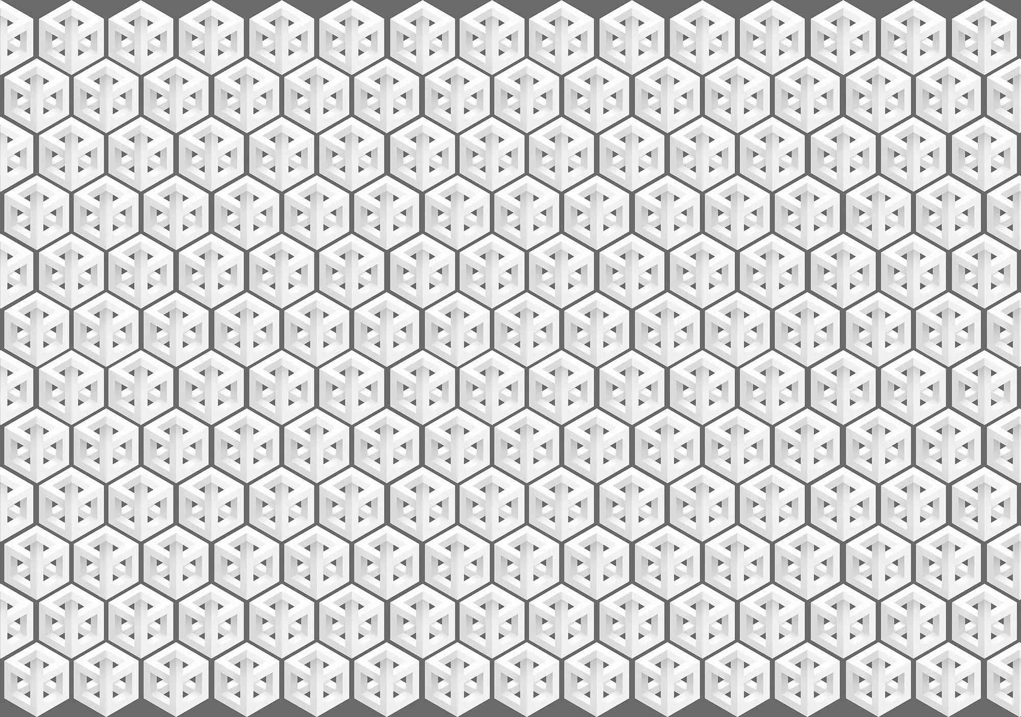 Billede 1 af Fototapet - Gentaget grå 3D-kube mønster