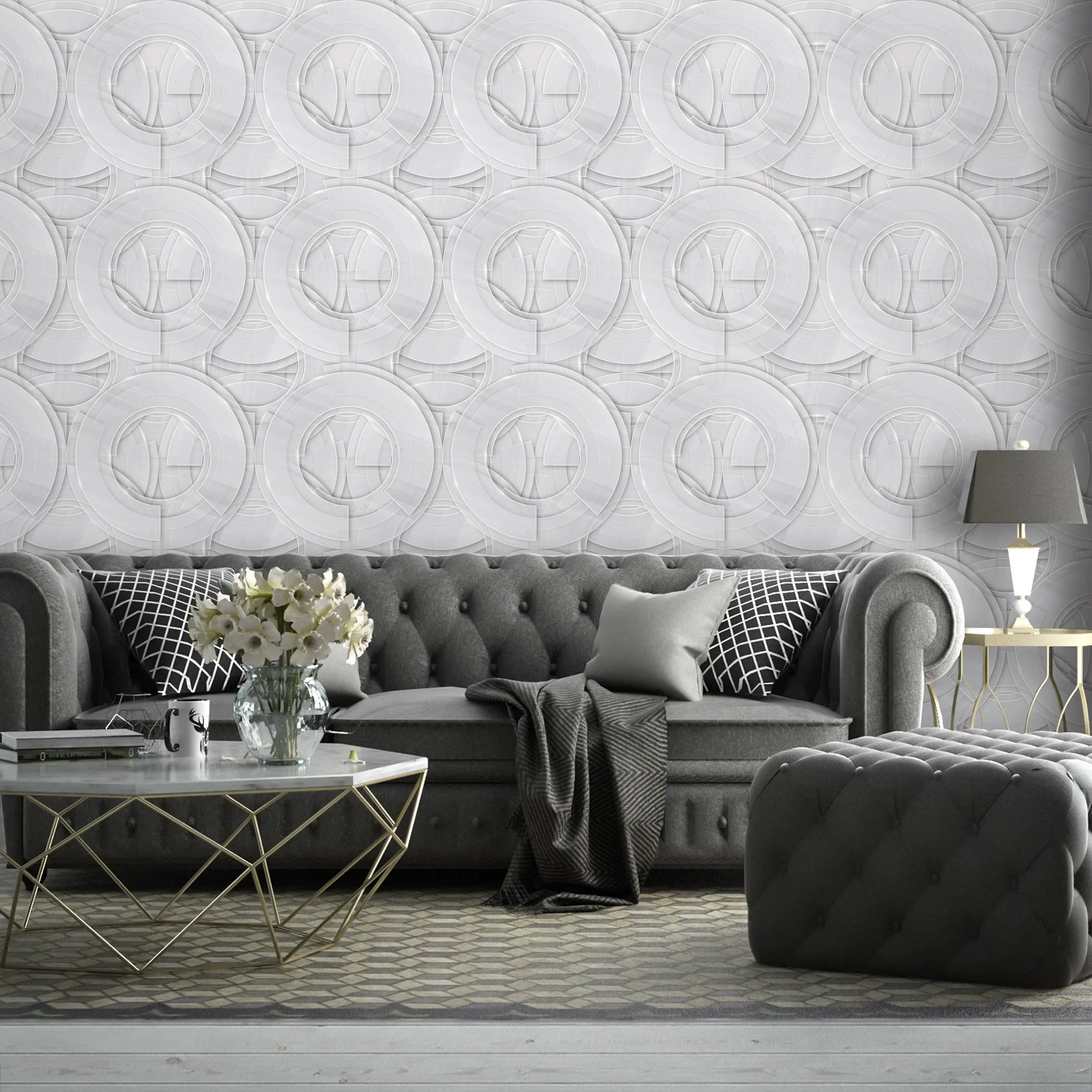 Billede 16 af Fototapet - Gentaget mønster af overlappende cirkler med gennemsigtighed