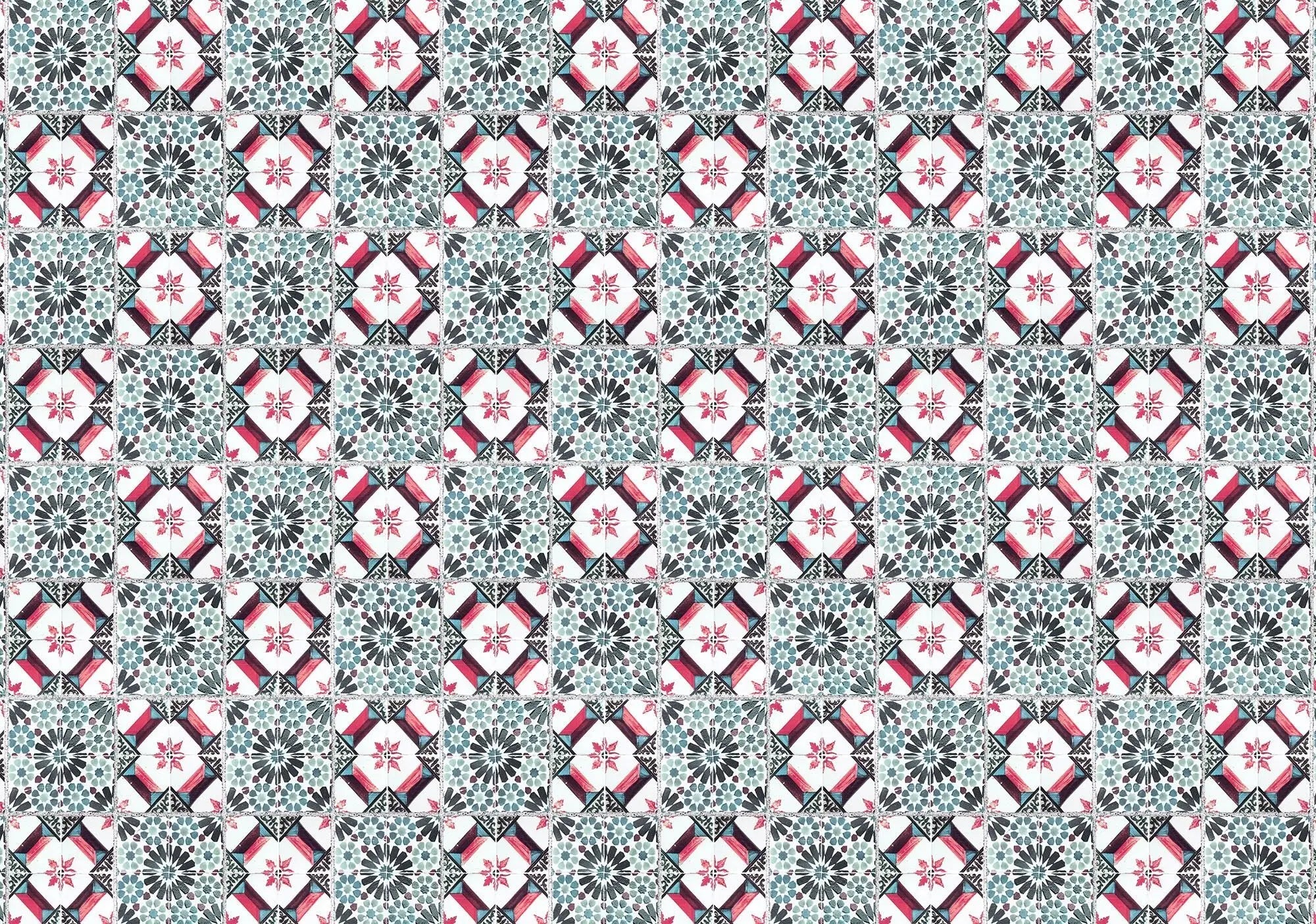 Billede 1 af Fototapet - Gentagne blå og røde geometriske mønstre