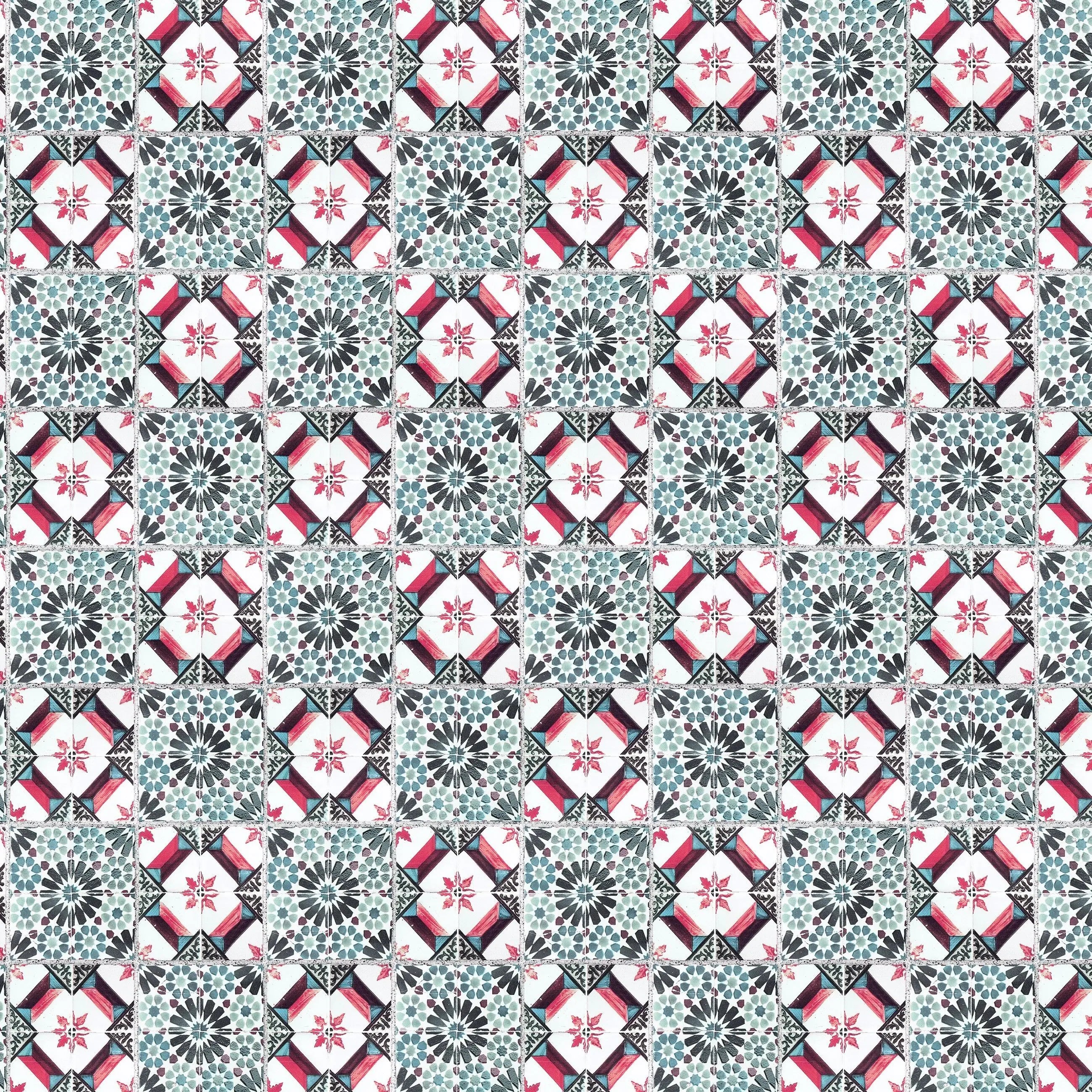Billede 20 af Fototapet - Gentagne blå og røde geometriske mønstre