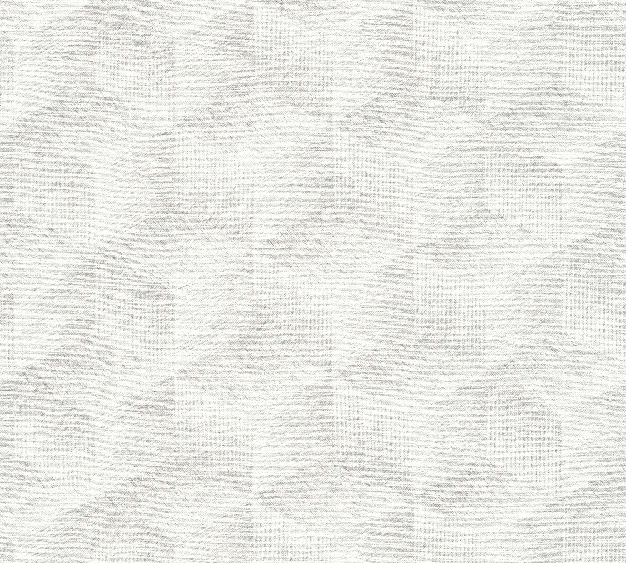 Nærbillede af Geometric Depth - Frosted White tapet med geometrisk mønster og frosted hvidt design fra Nicetapet.dk.