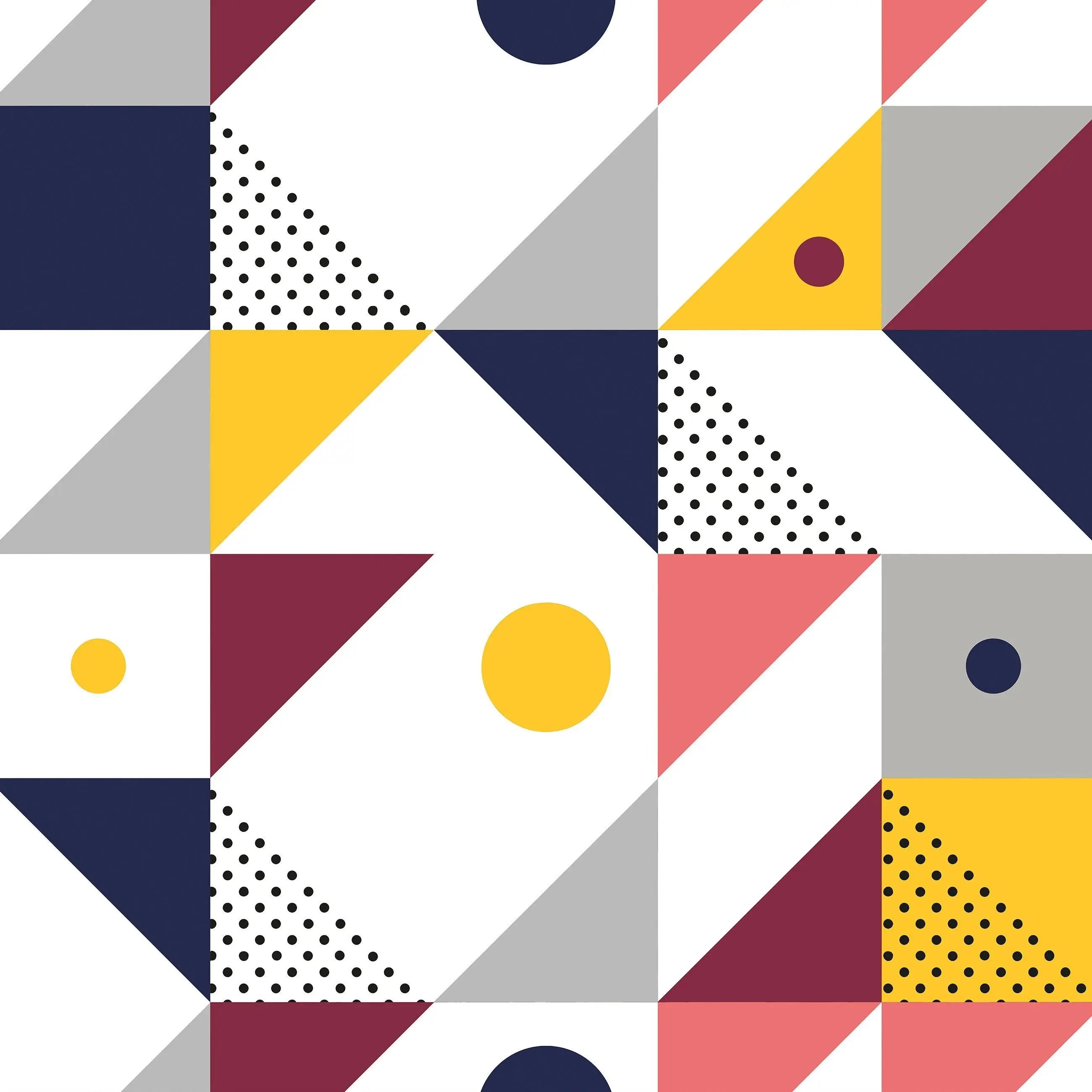 Billede 13 af Fototapet - Geometrisk mønster med farvede trekanter og cirkler