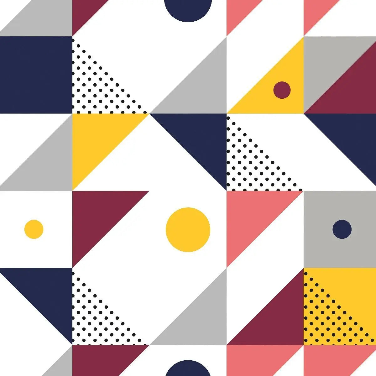 Billede 6 af Fototapet - Geometrisk mønster med farvede trekanter og cirkler