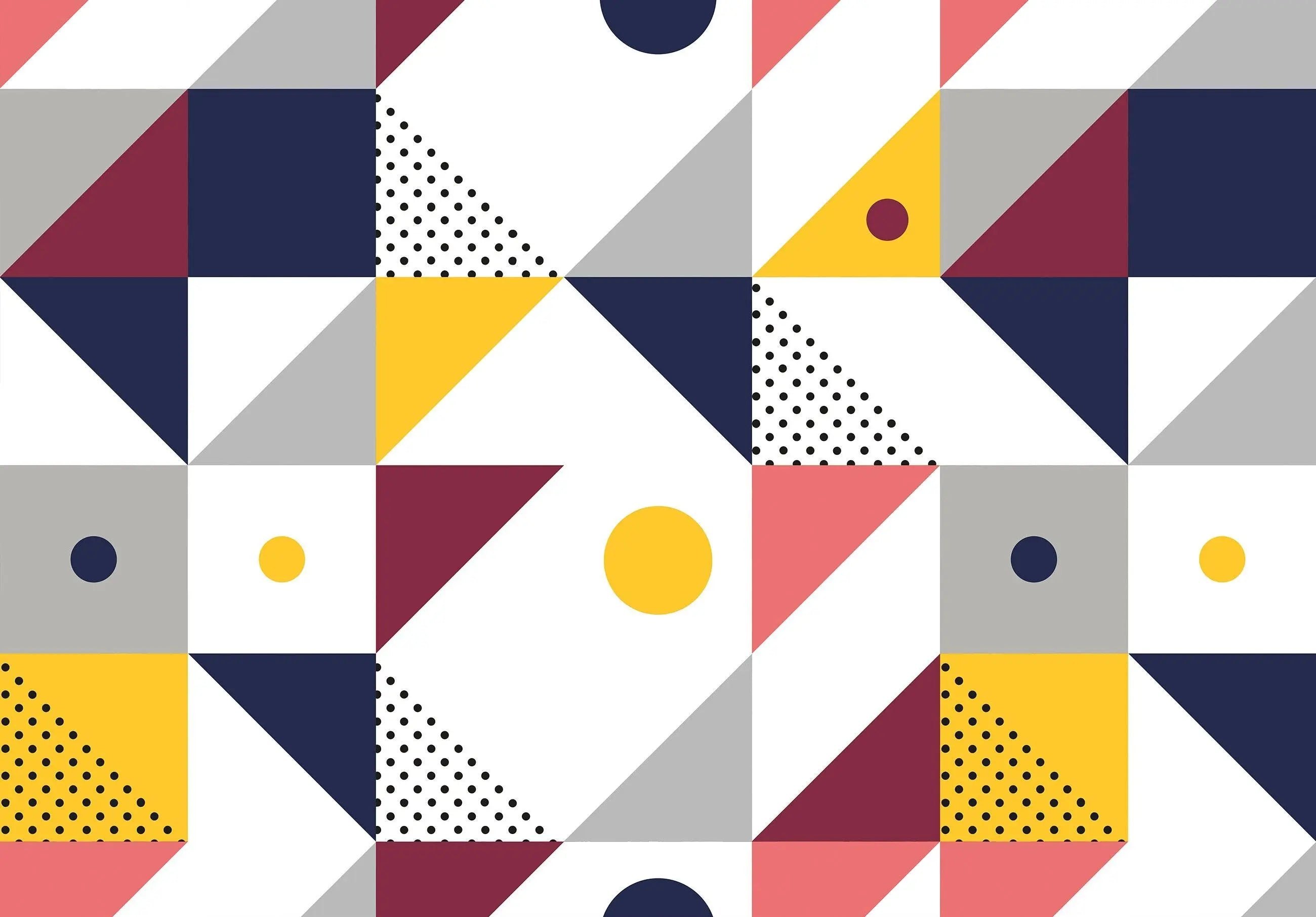 Billede 7 af Fototapet - Geometrisk mønster med farvede trekanter og cirkler