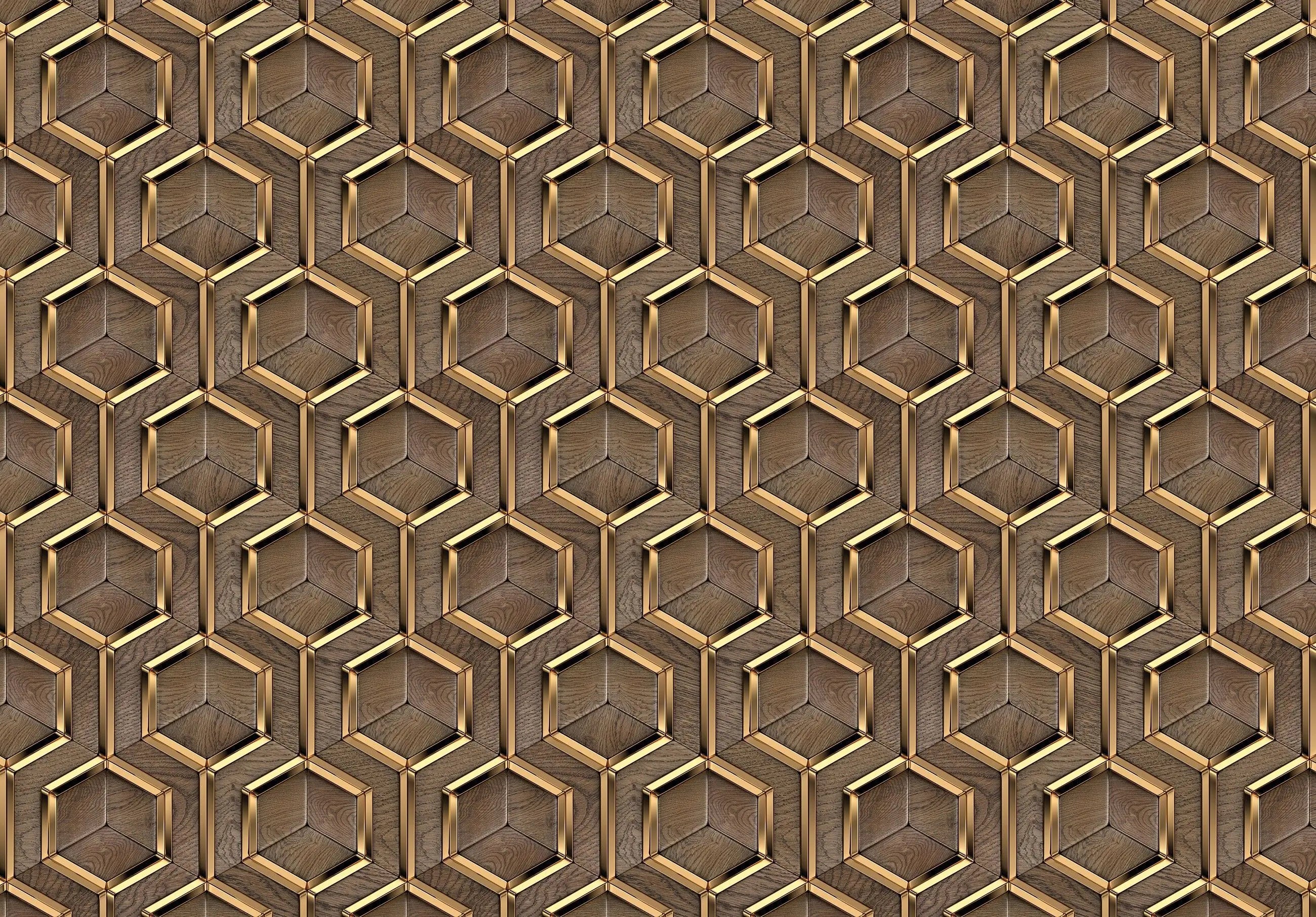 Billede 2 af Fototapet - Geometrisk mønster med sekskantede trærammer