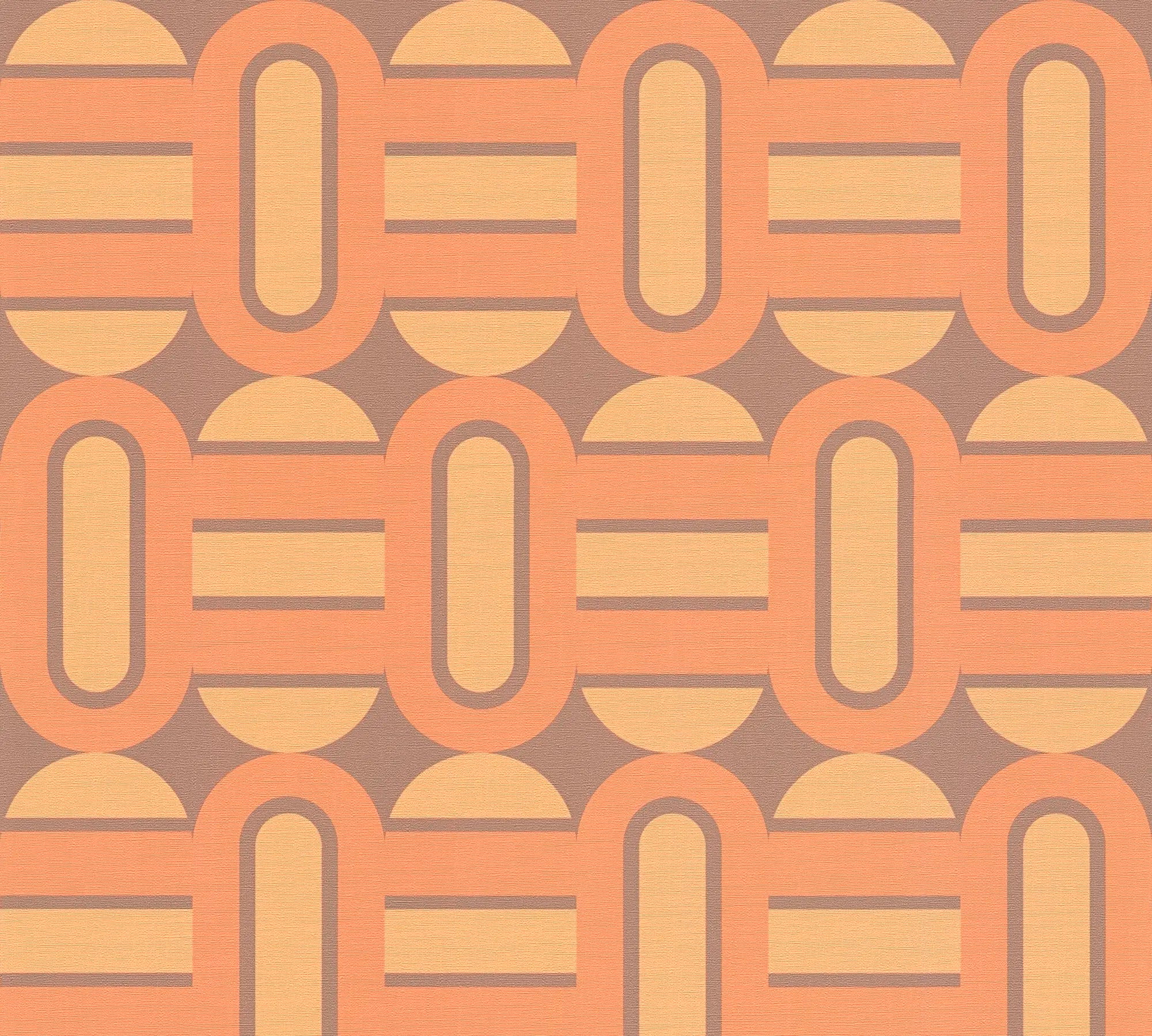 Mønstret udsnit af tapetet Gloria - Coral Sunset i geometriske former og varme nuancer.